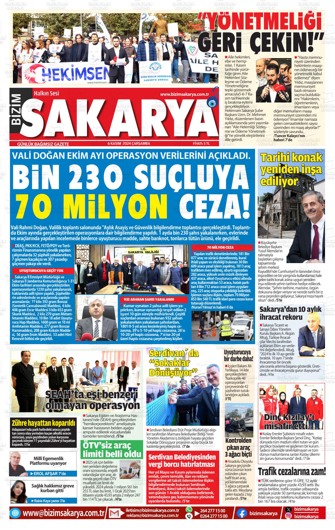 06 Kasım 2024 Bizim Sakarya Gazete Manşeti