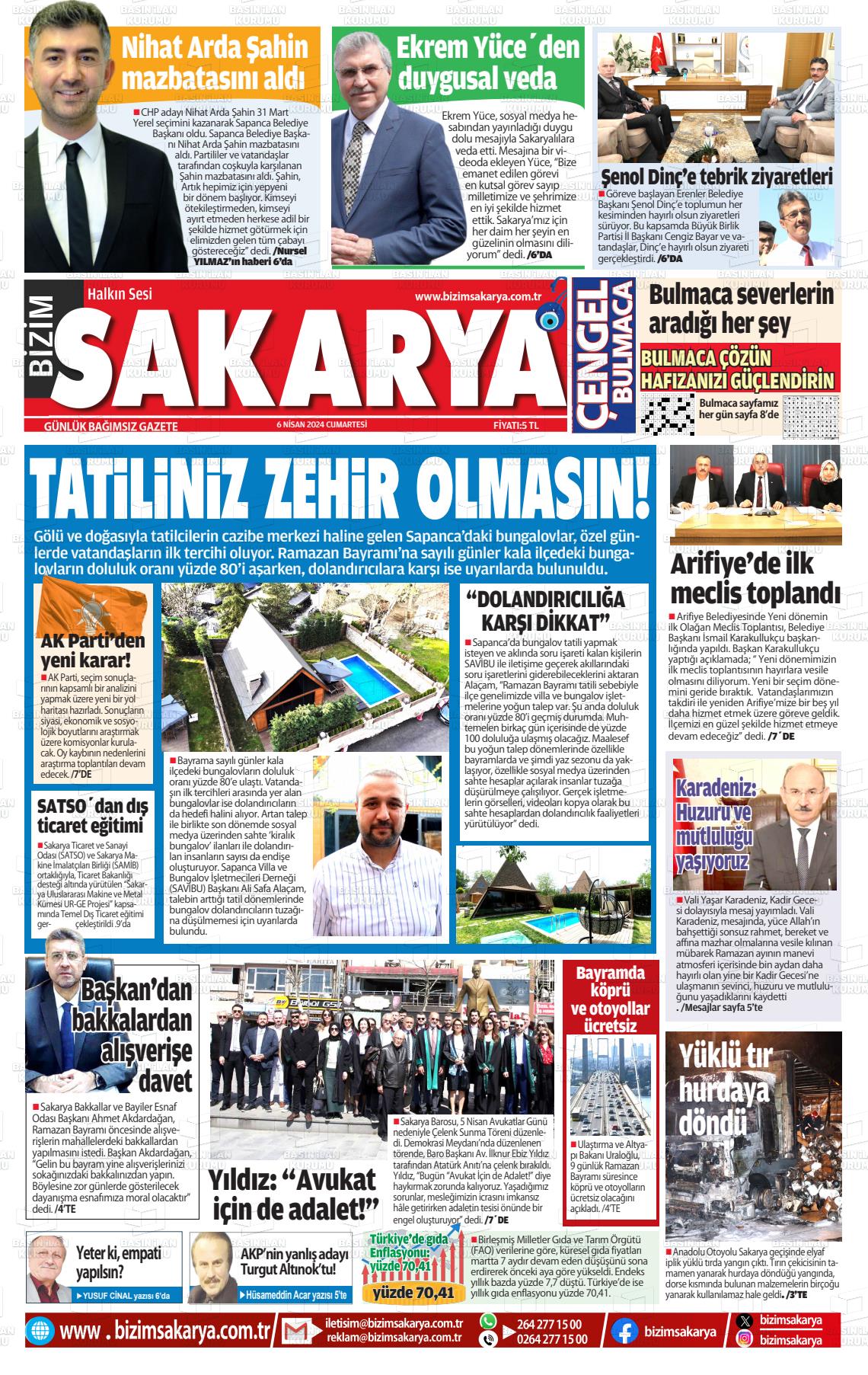 06 Nisan 2024 Bizim Sakarya Gazete Manşeti