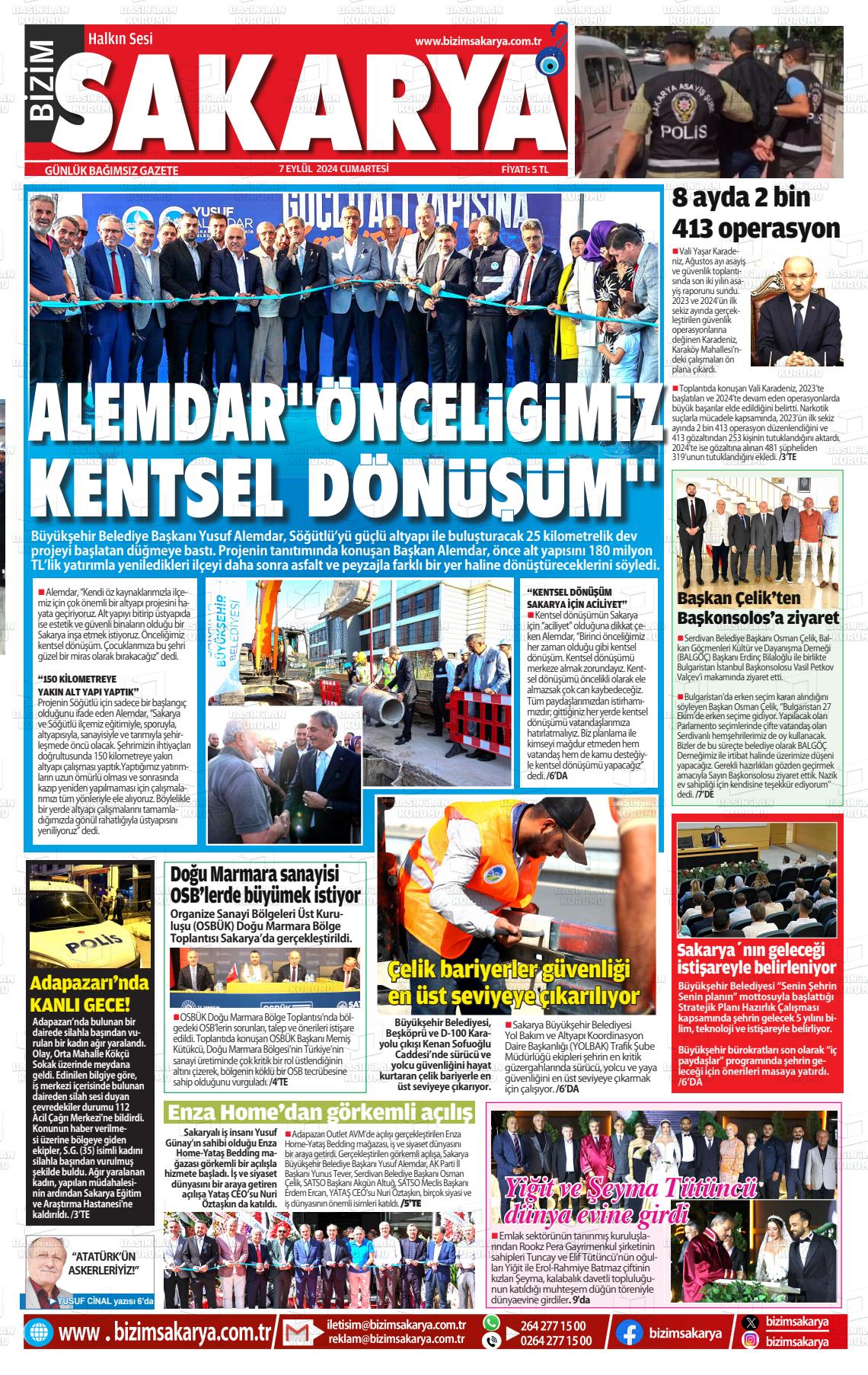 07 Eylül 2024 Bizim Sakarya Gazete Manşeti