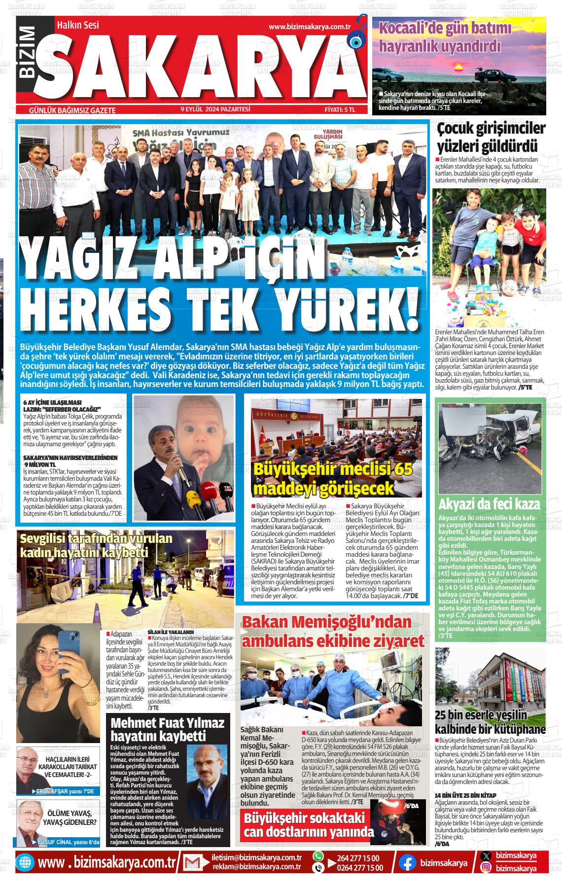 09 Eylül 2024 Bizim Sakarya Gazete Manşeti