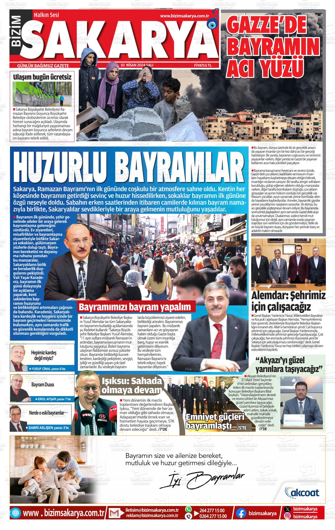 10 Nisan 2024 Bizim Sakarya Gazete Manşeti