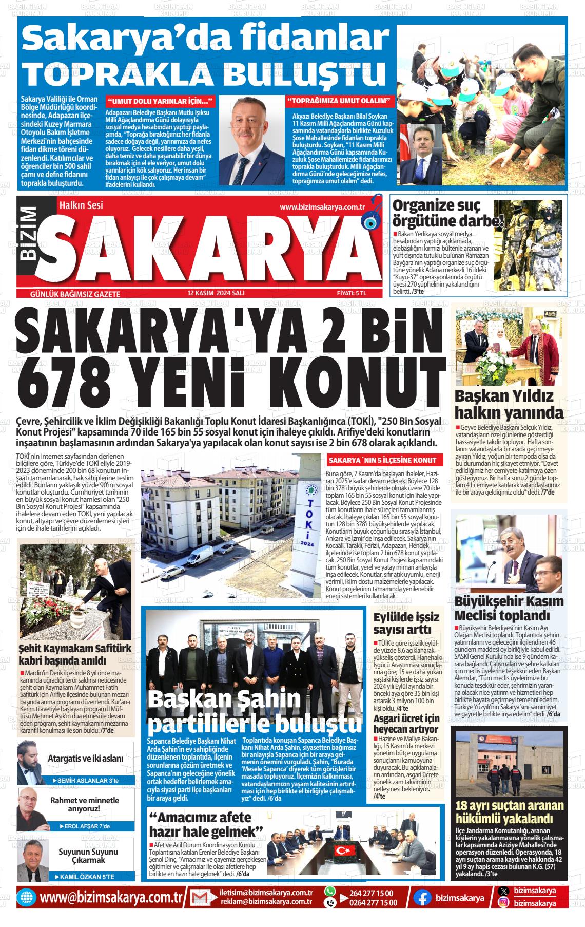 12 Kasım 2024 Bizim Sakarya Gazete Manşeti