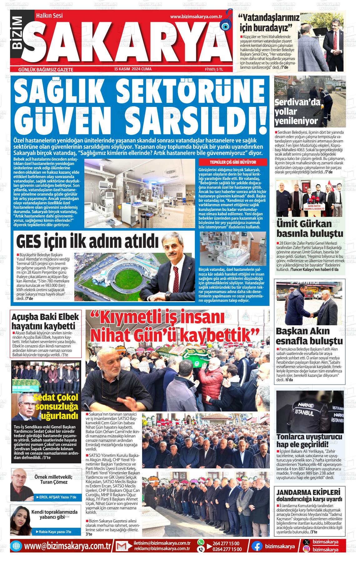 15 Kasım 2024 Bizim Sakarya Gazete Manşeti