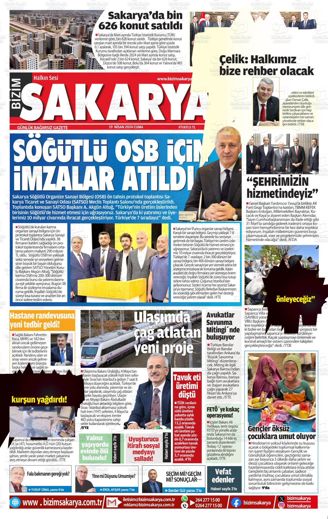 19 Nisan 2024 Bizim Sakarya Gazete Manşeti