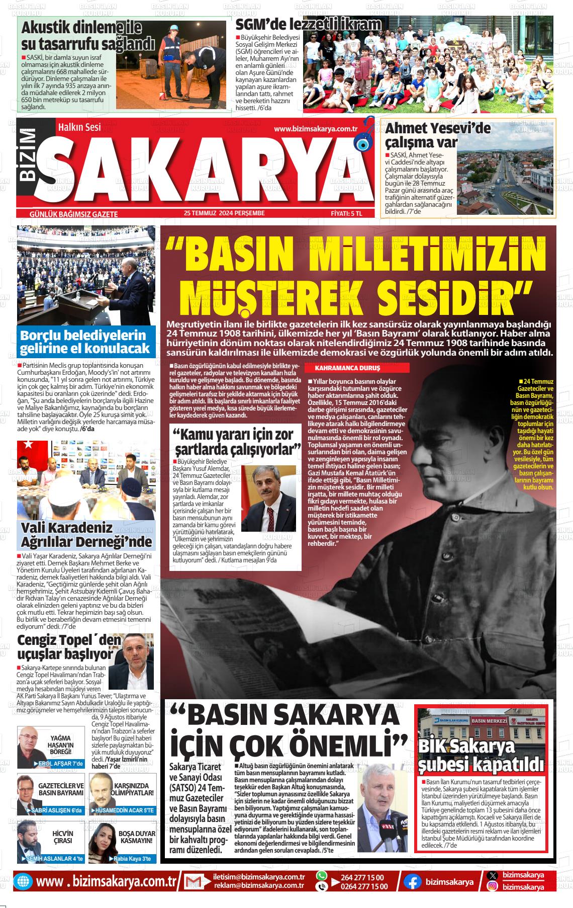 25 Temmuz 2024 Bizim Sakarya Gazete Manşeti