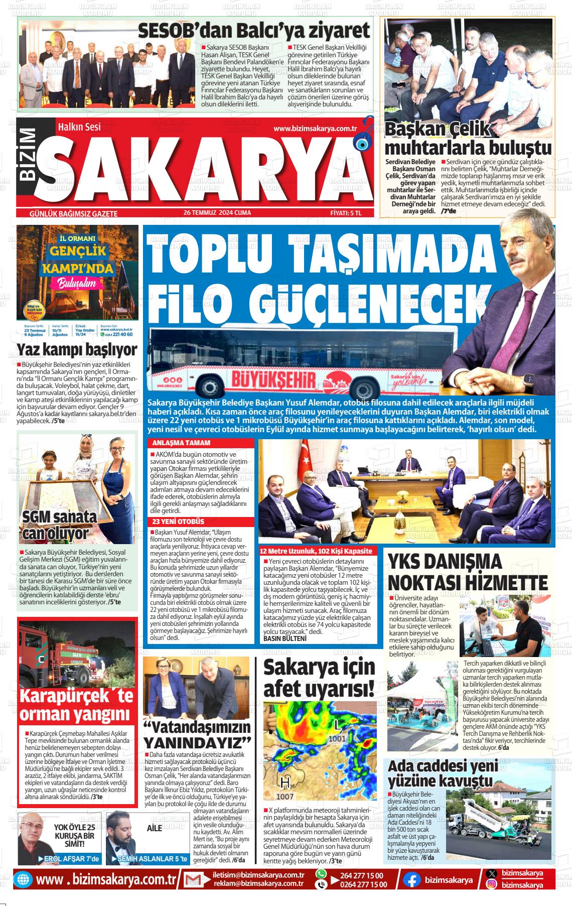 27 Temmuz 2024 Bizim Sakarya Gazete Manşeti