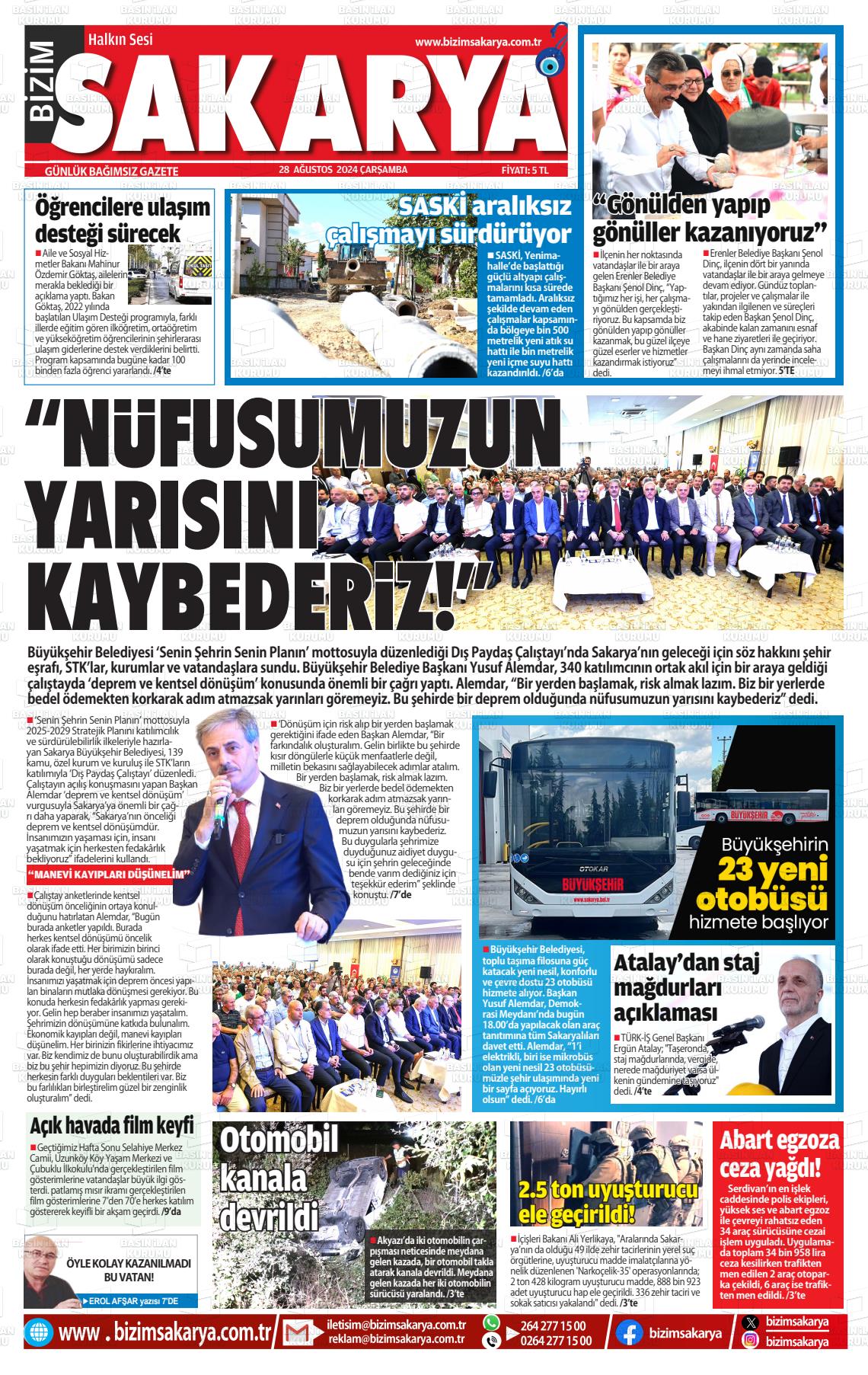 28 Ağustos 2024 Bizim Sakarya Gazete Manşeti