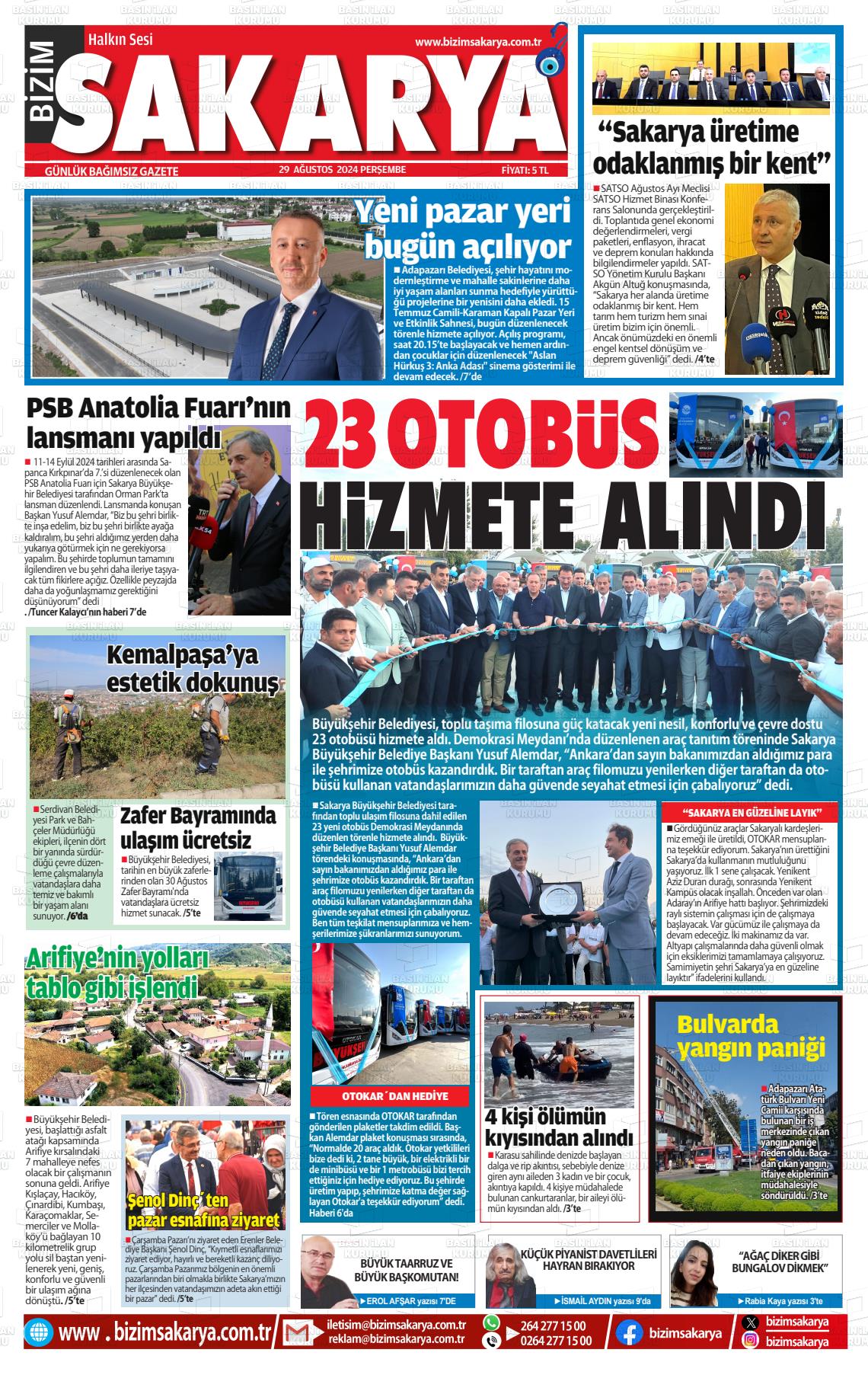 29 Ağustos 2024 Bizim Sakarya Gazete Manşeti