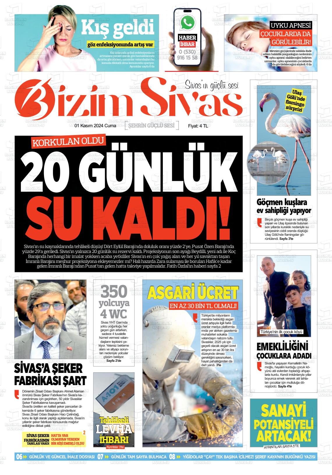 01 Kasım 2024 Bizim Sivas Gazete Manşeti