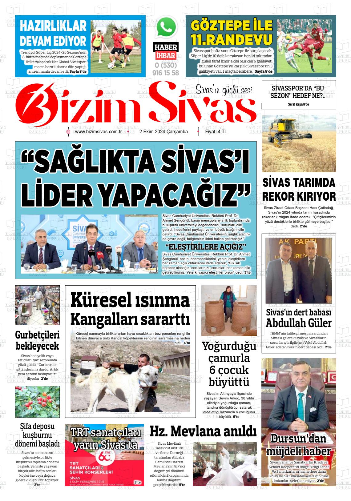 02 Ekim 2024 Bizim Sivas Gazete Manşeti