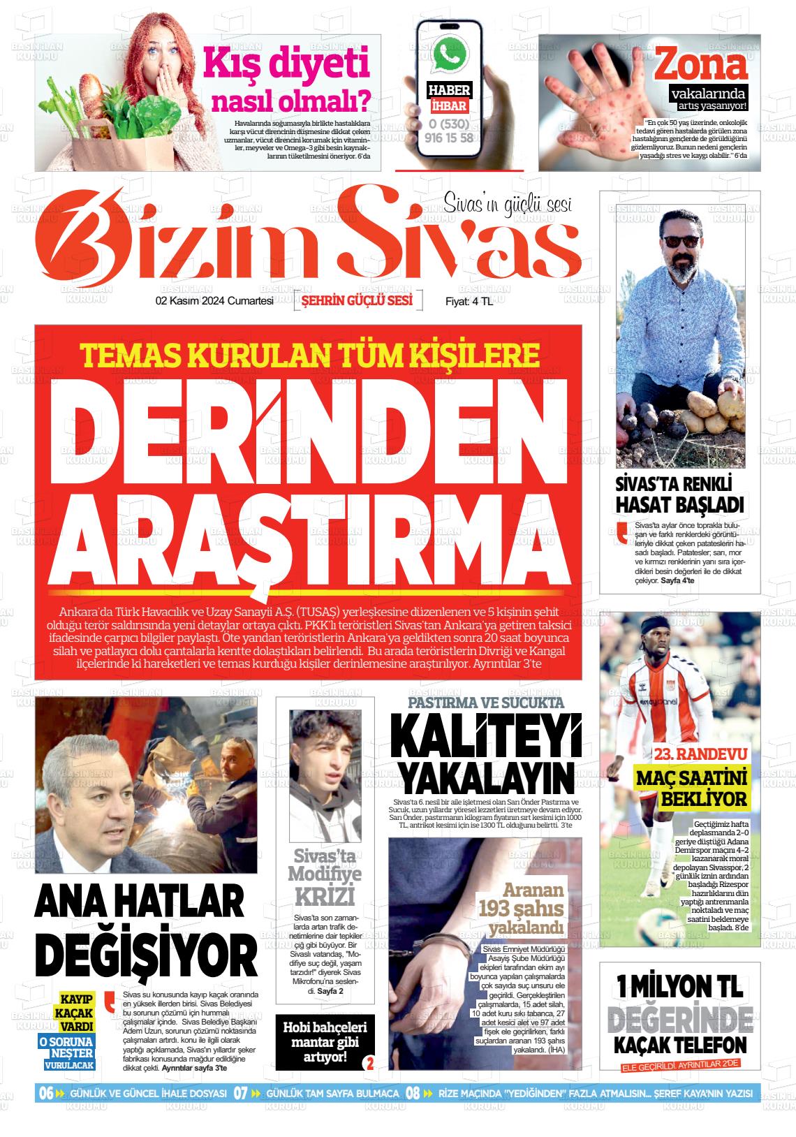 02 Kasım 2024 Bizim Sivas Gazete Manşeti