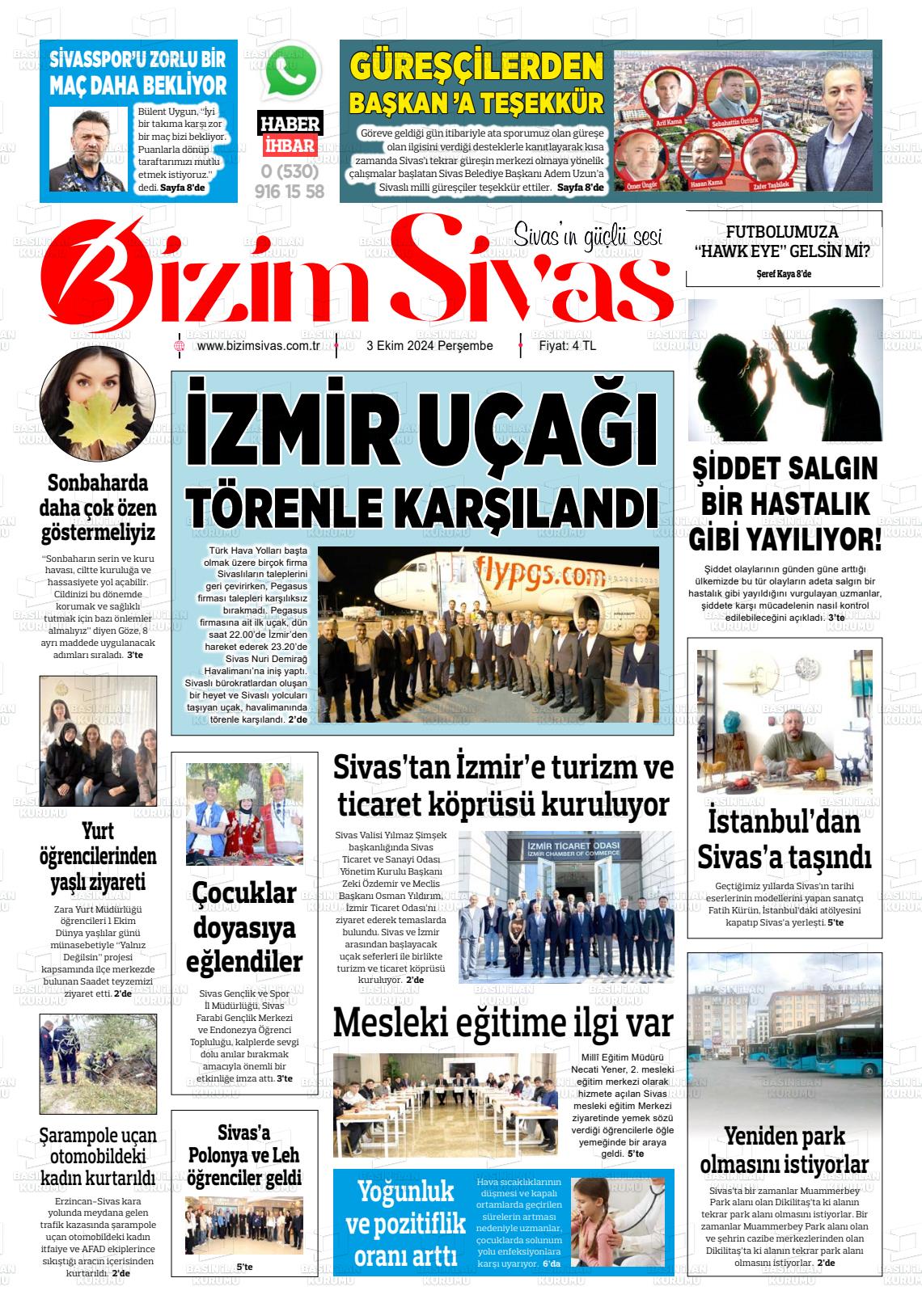 03 Ekim 2024 Bizim Sivas Gazete Manşeti