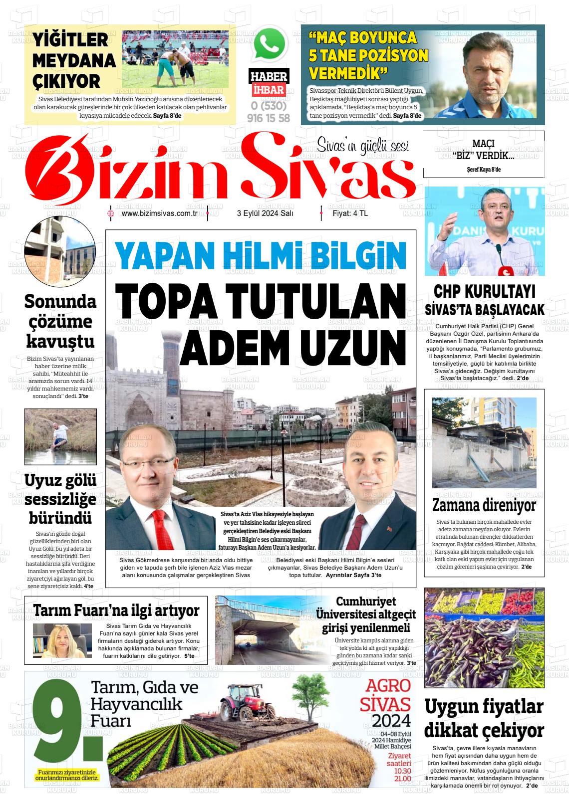 03 Eylül 2024 Bizim Sivas Gazete Manşeti