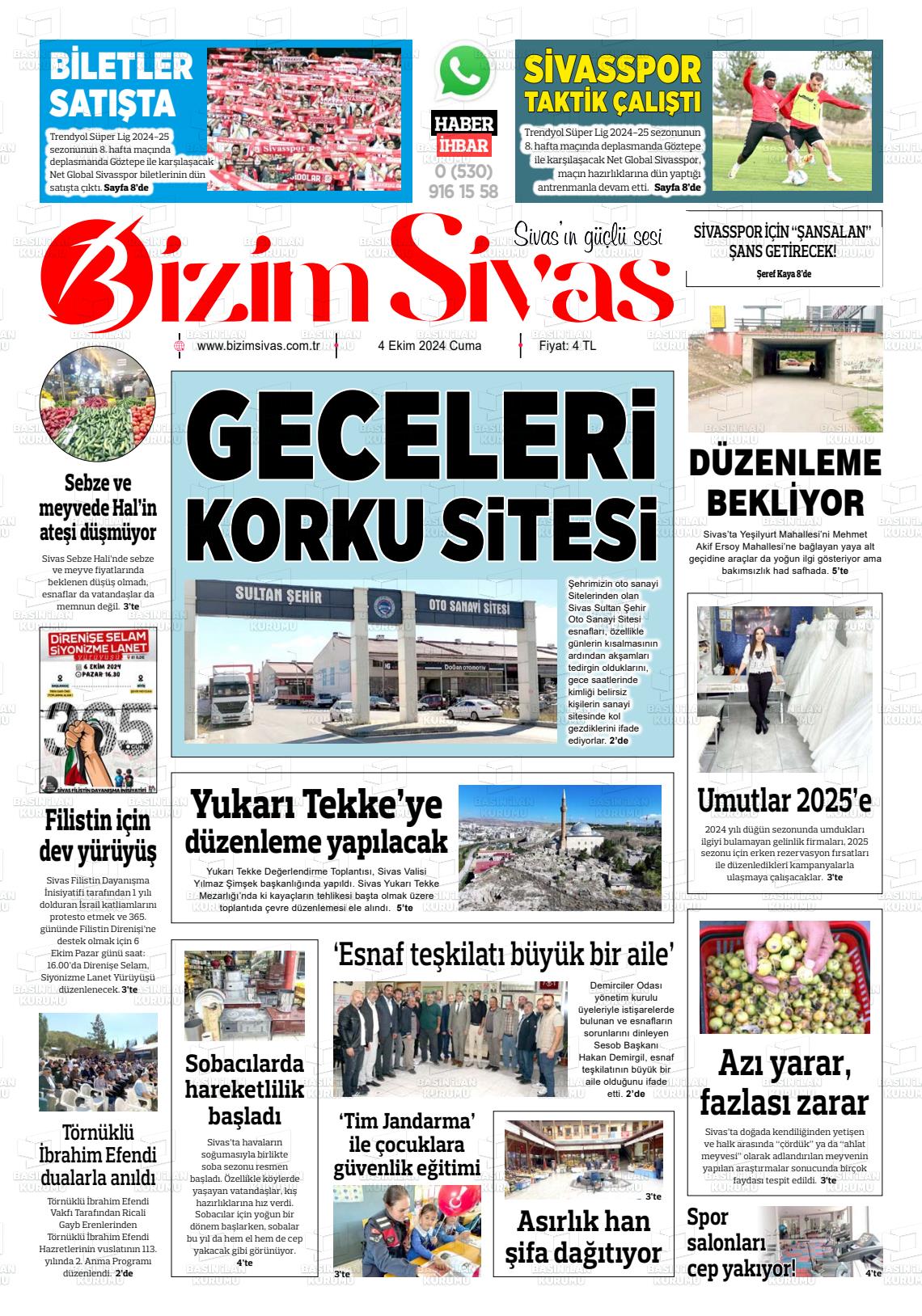 04 Ekim 2024 Bizim Sivas Gazete Manşeti