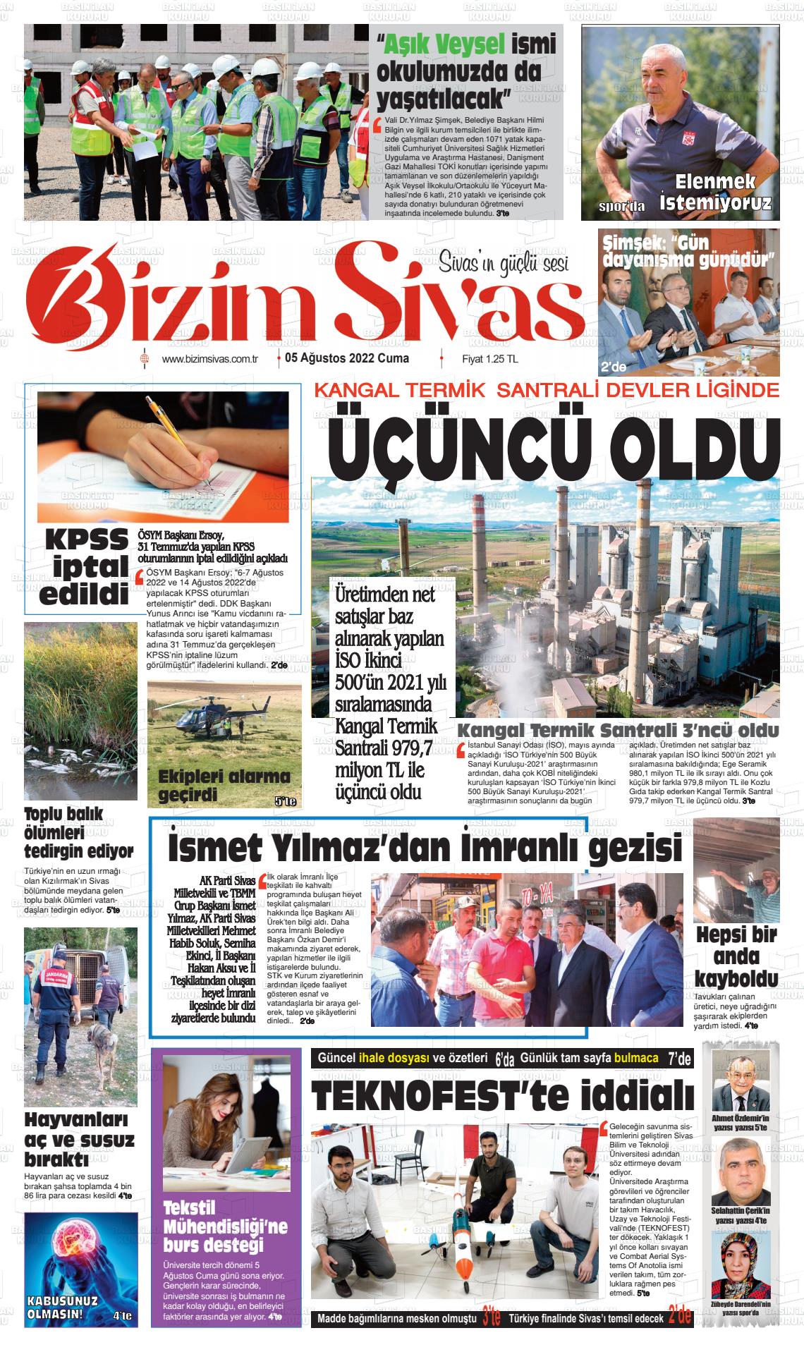 05 Ağustos 2022 Bizim Sivas Gazete Manşeti