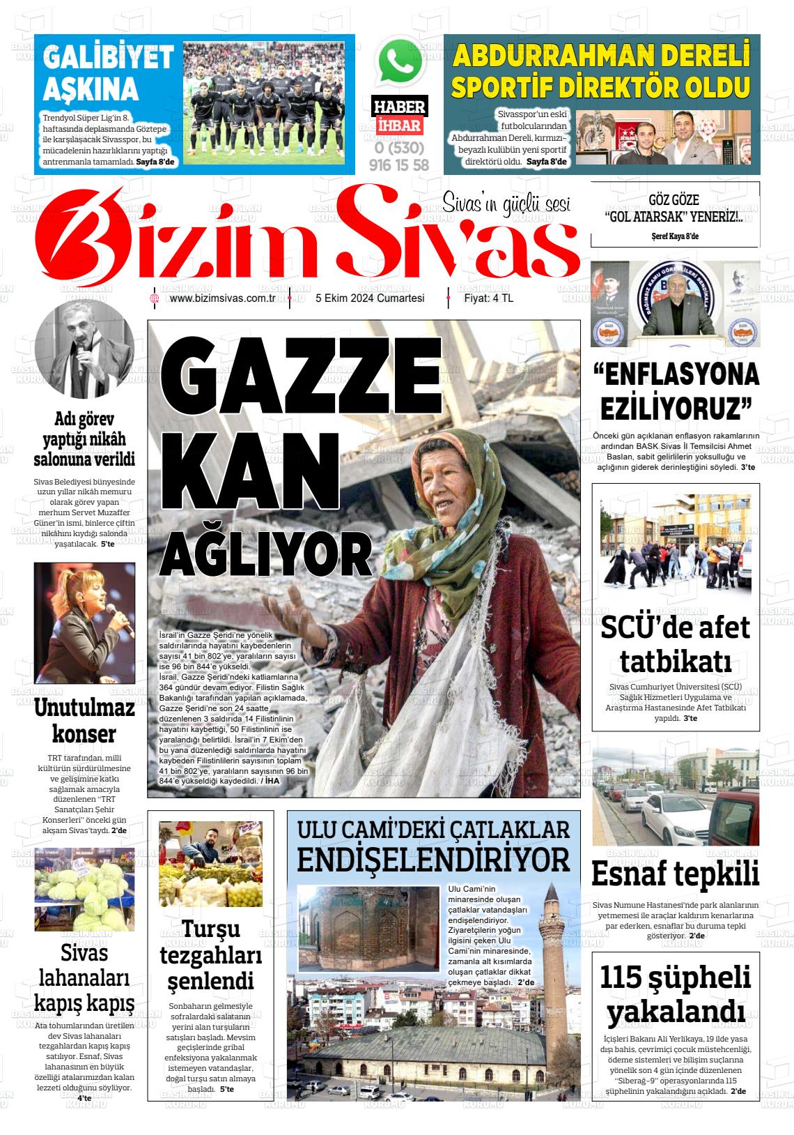 05 Ekim 2024 Bizim Sivas Gazete Manşeti