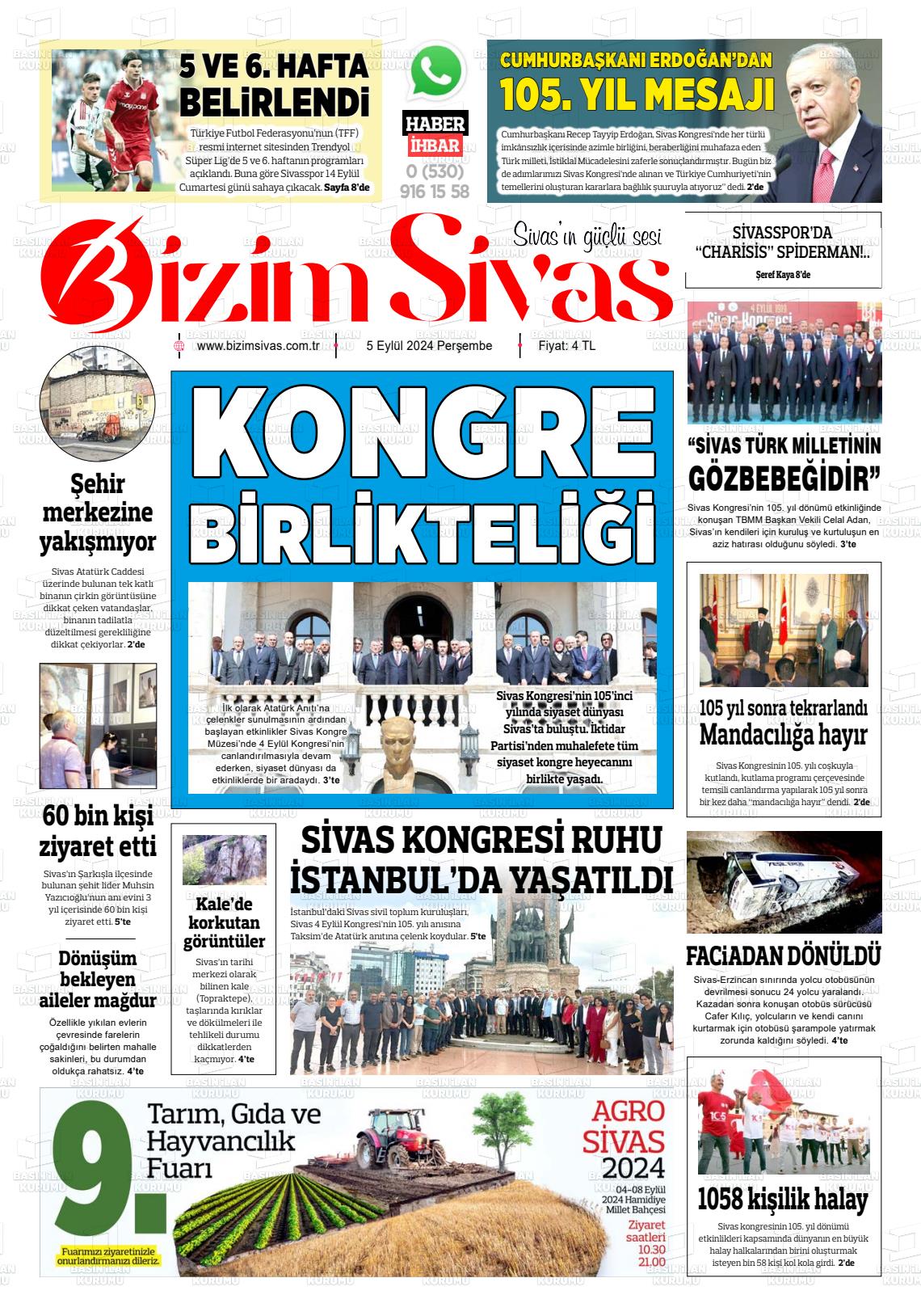 05 Eylül 2024 Bizim Sivas Gazete Manşeti