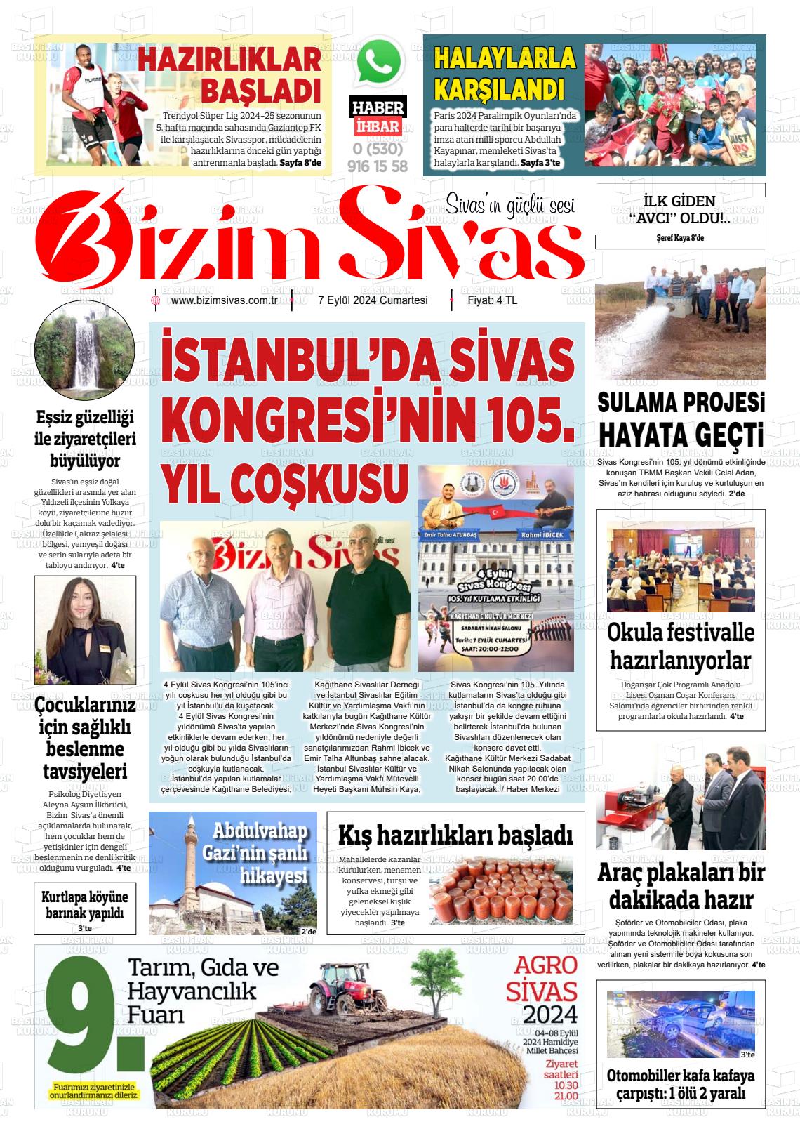 07 Eylül 2024 Bizim Sivas Gazete Manşeti