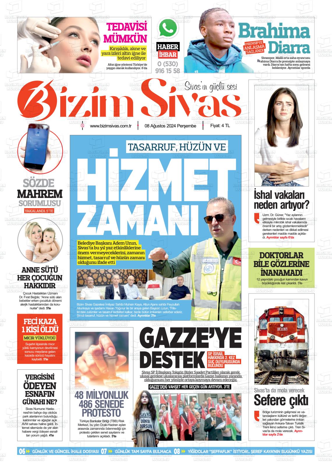 08 Ağustos 2024 Bizim Sivas Gazete Manşeti