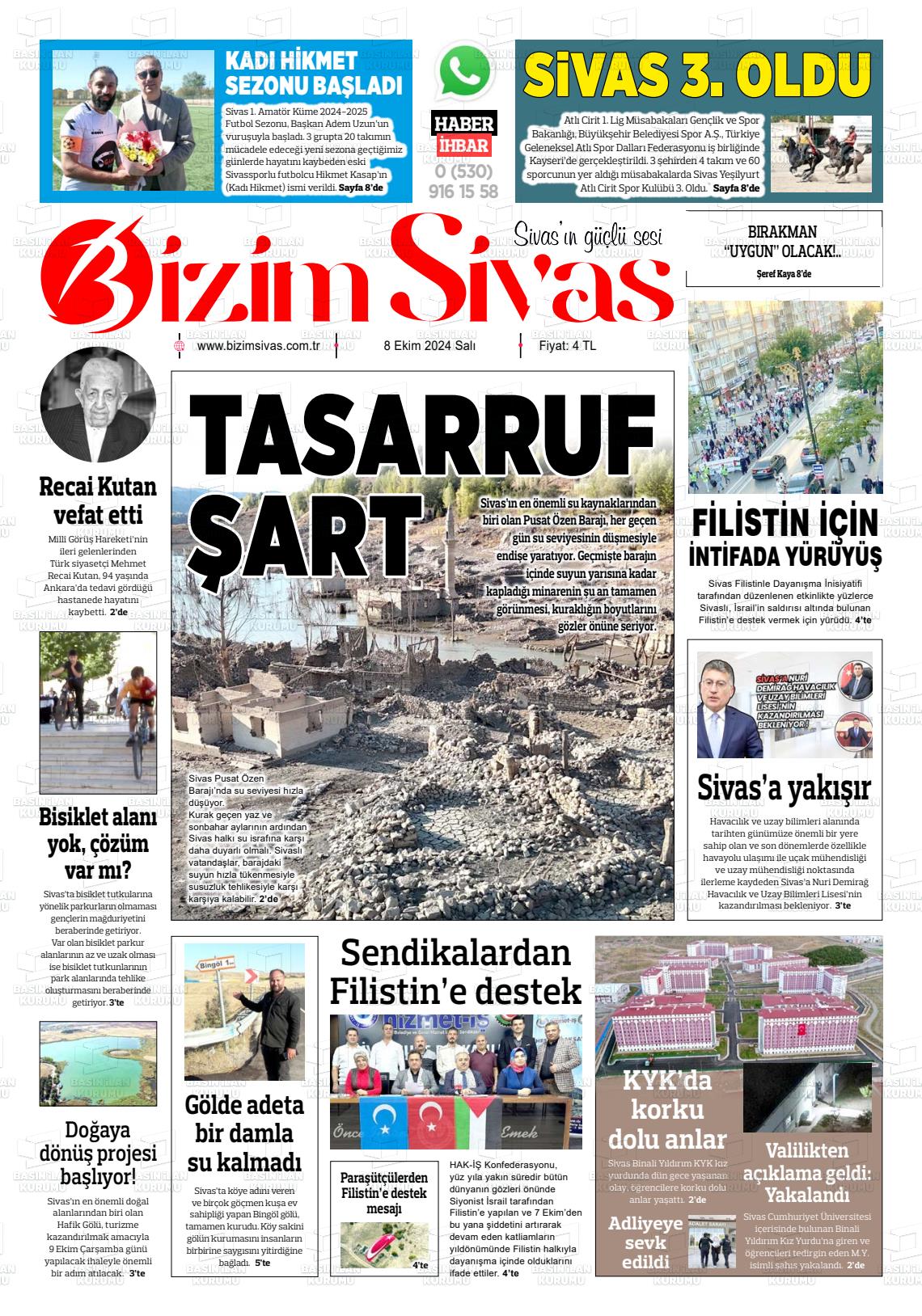 08 Ekim 2024 Bizim Sivas Gazete Manşeti