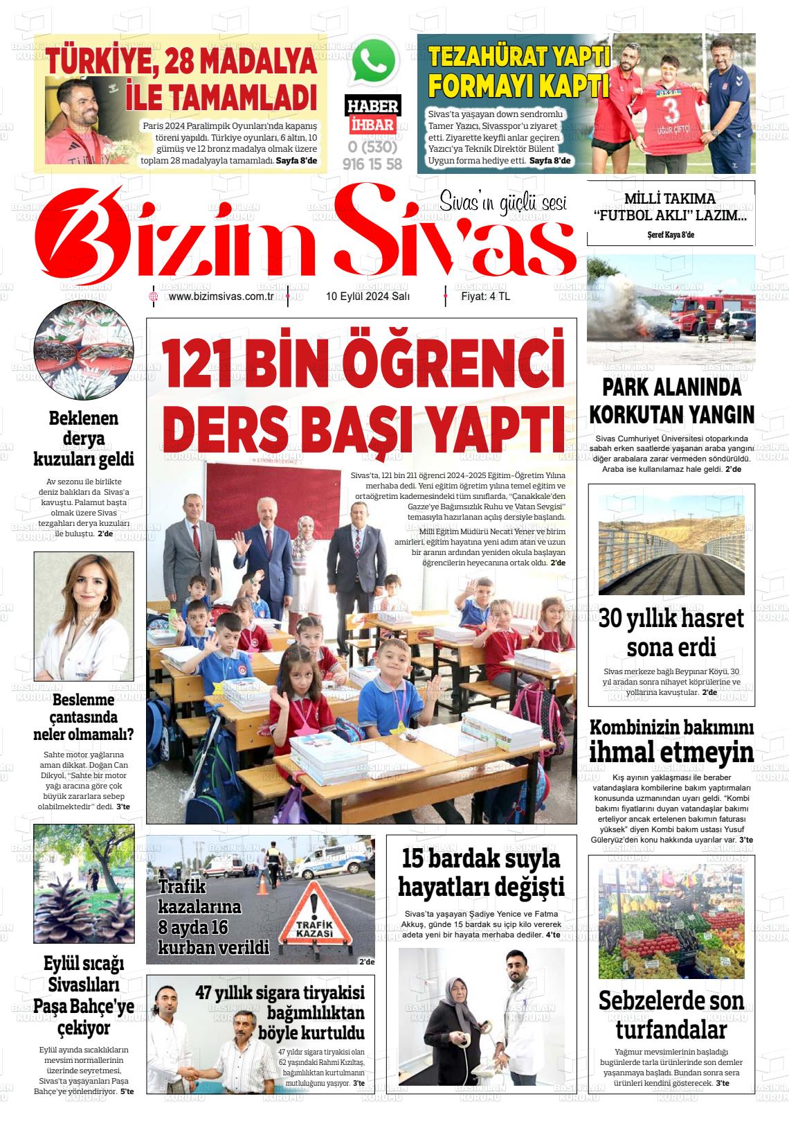 10 Eylül 2024 Bizim Sivas Gazete Manşeti