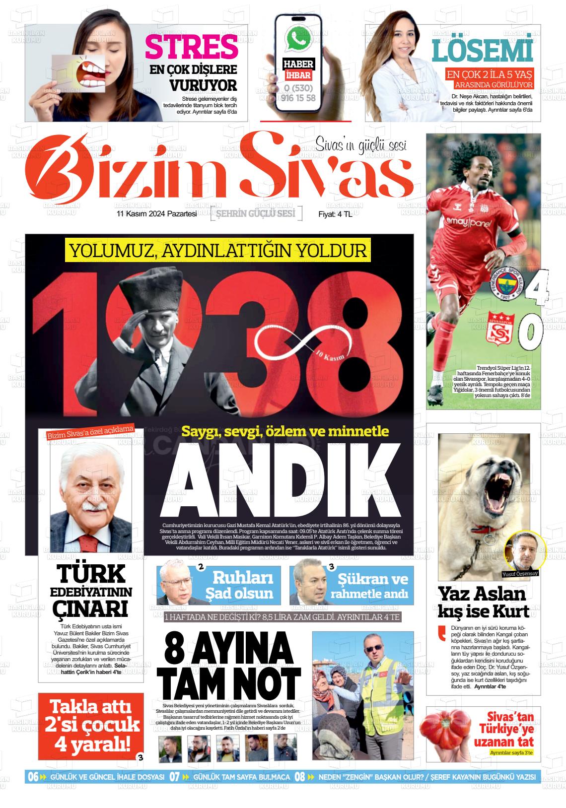 11 Kasım 2024 Bizim Sivas Gazete Manşeti