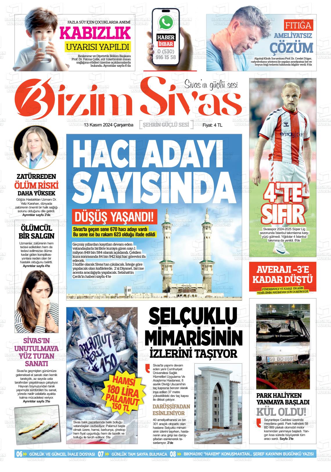 13 Kasım 2024 Bizim Sivas Gazete Manşeti