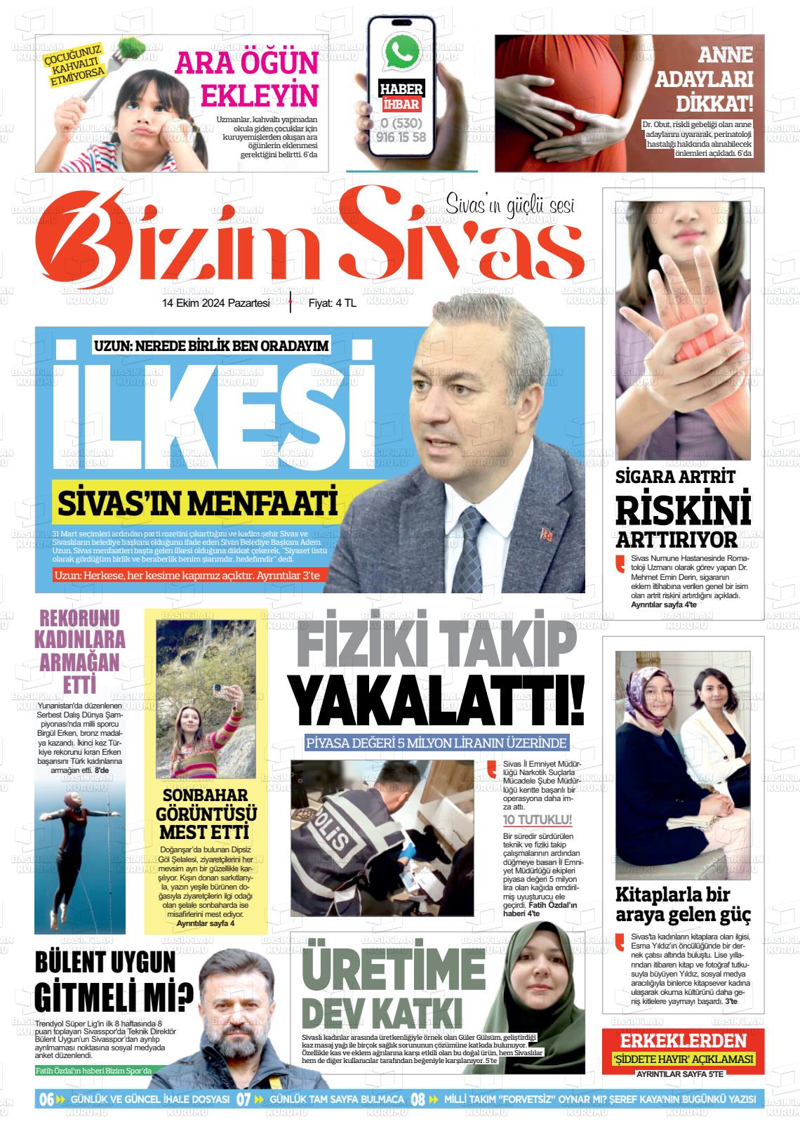 14 Ekim 2024 Bizim Sivas Gazete Manşeti