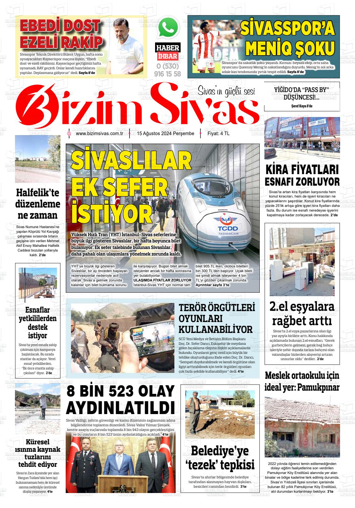 15 Ağustos 2024 Bizim Sivas Gazete Manşeti