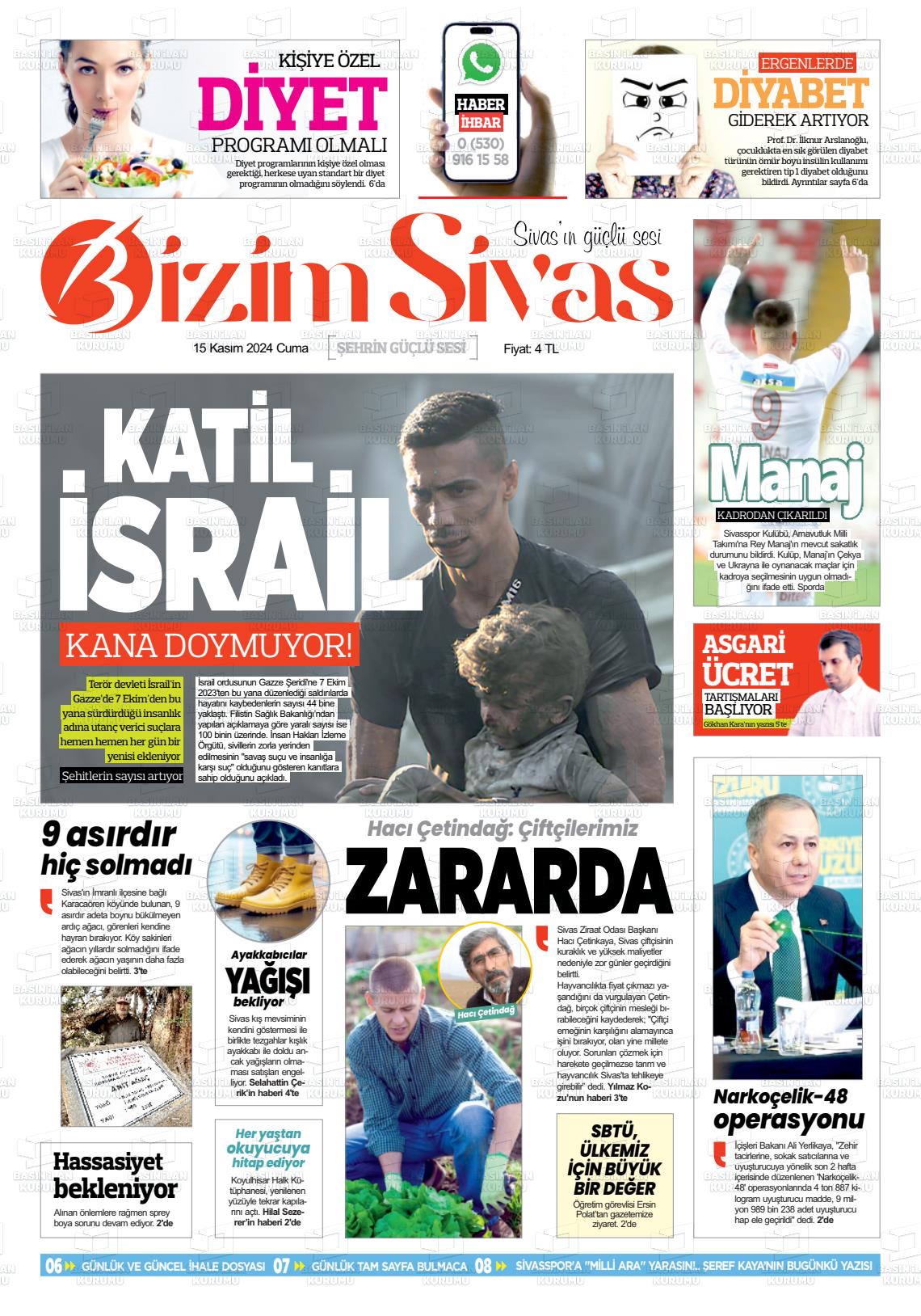 15 Kasım 2024 Bizim Sivas Gazete Manşeti