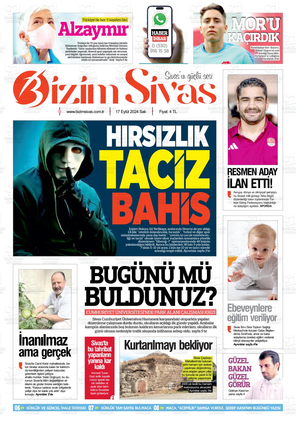 17 Eylül 2024 Bizim Sivas Gazete Manşeti