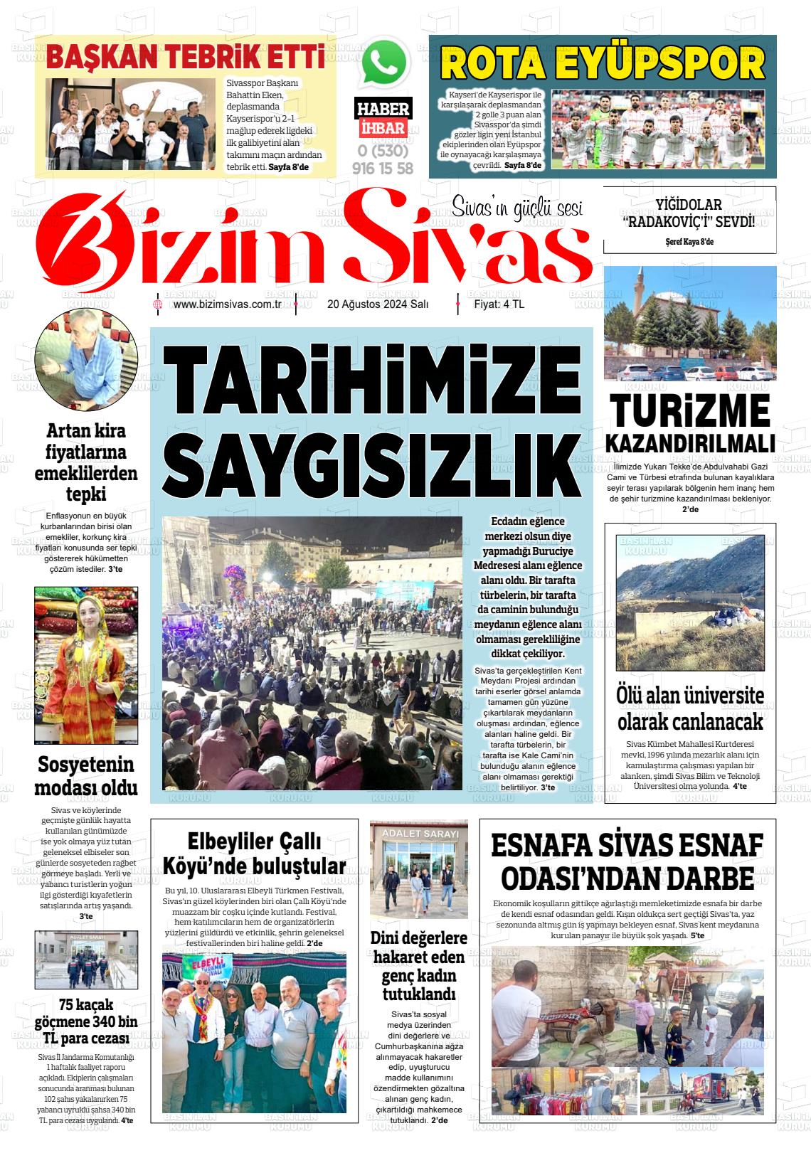 20 Ağustos 2024 Bizim Sivas Gazete Manşeti