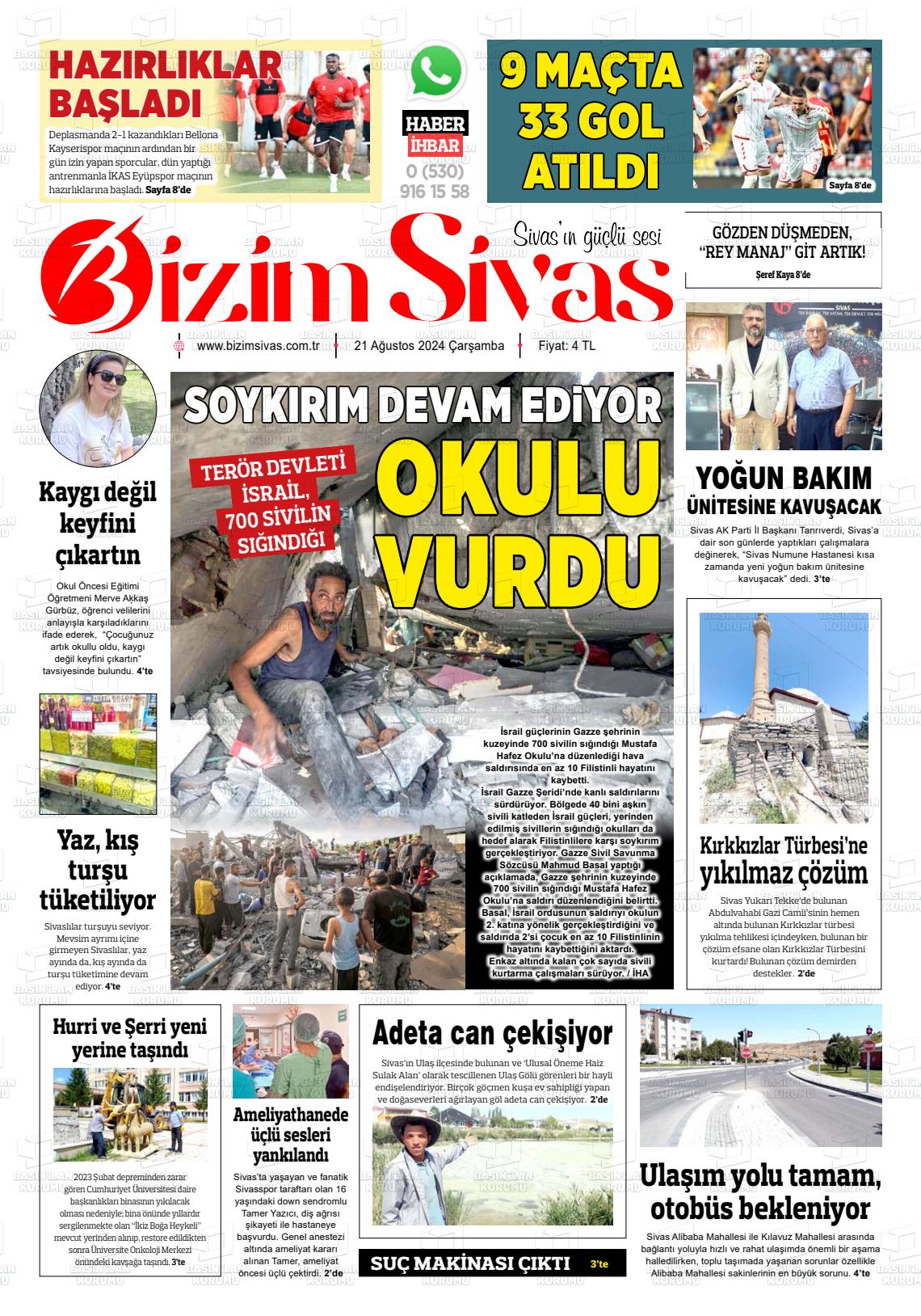 21 Ağustos 2024 Bizim Sivas Gazete Manşeti