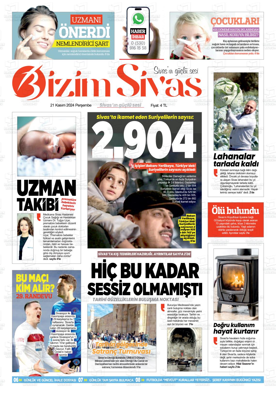 21 Kasım 2024 Bizim Sivas Gazete Manşeti