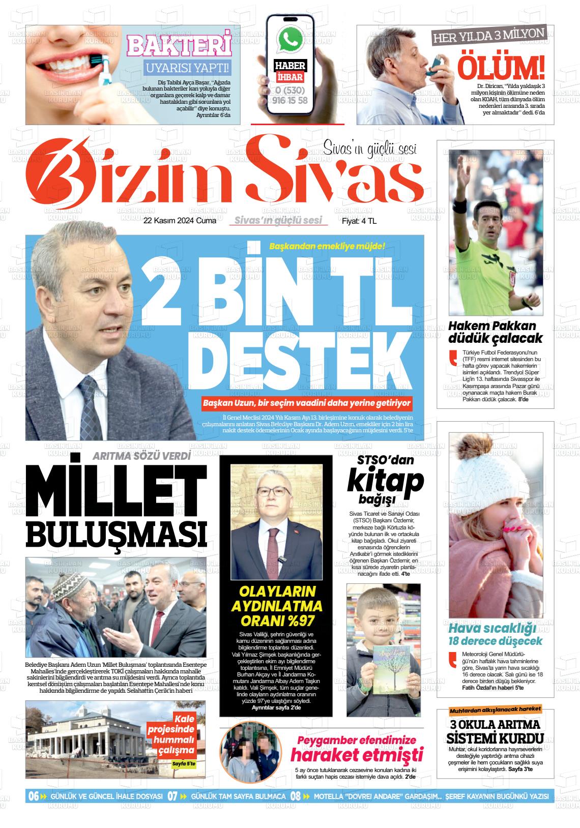 22 Kasım 2024 Bizim Sivas Gazete Manşeti