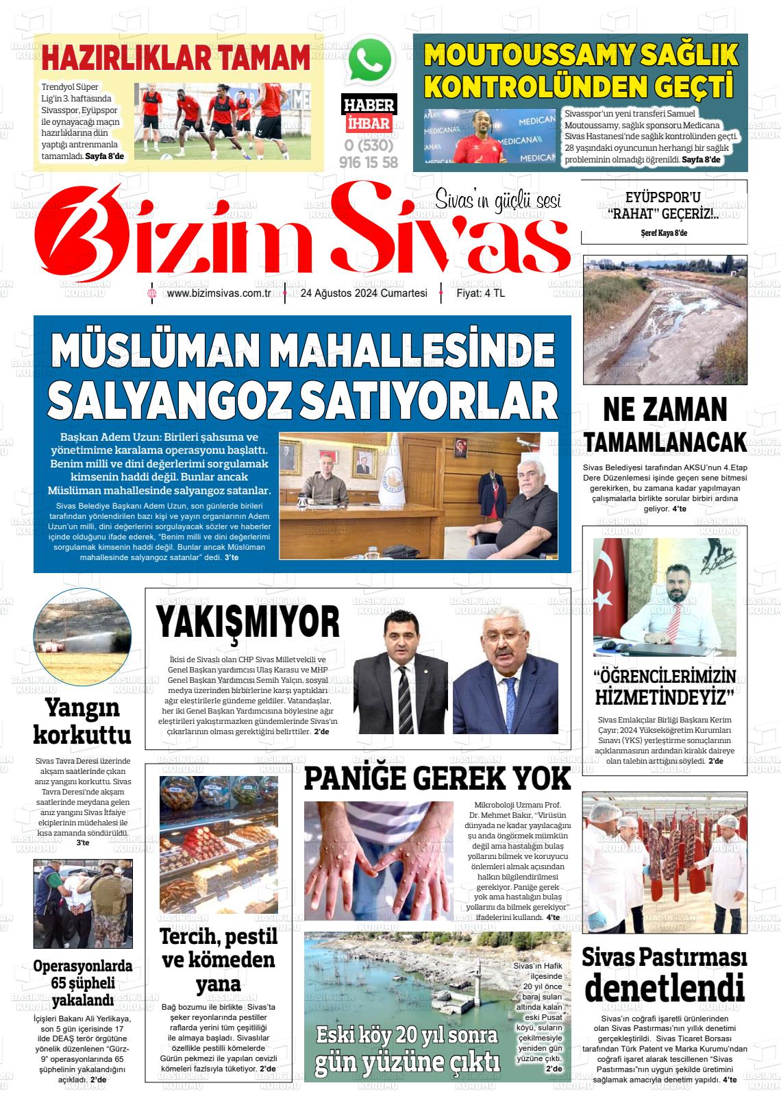 24 Ağustos 2024 Bizim Sivas Gazete Manşeti