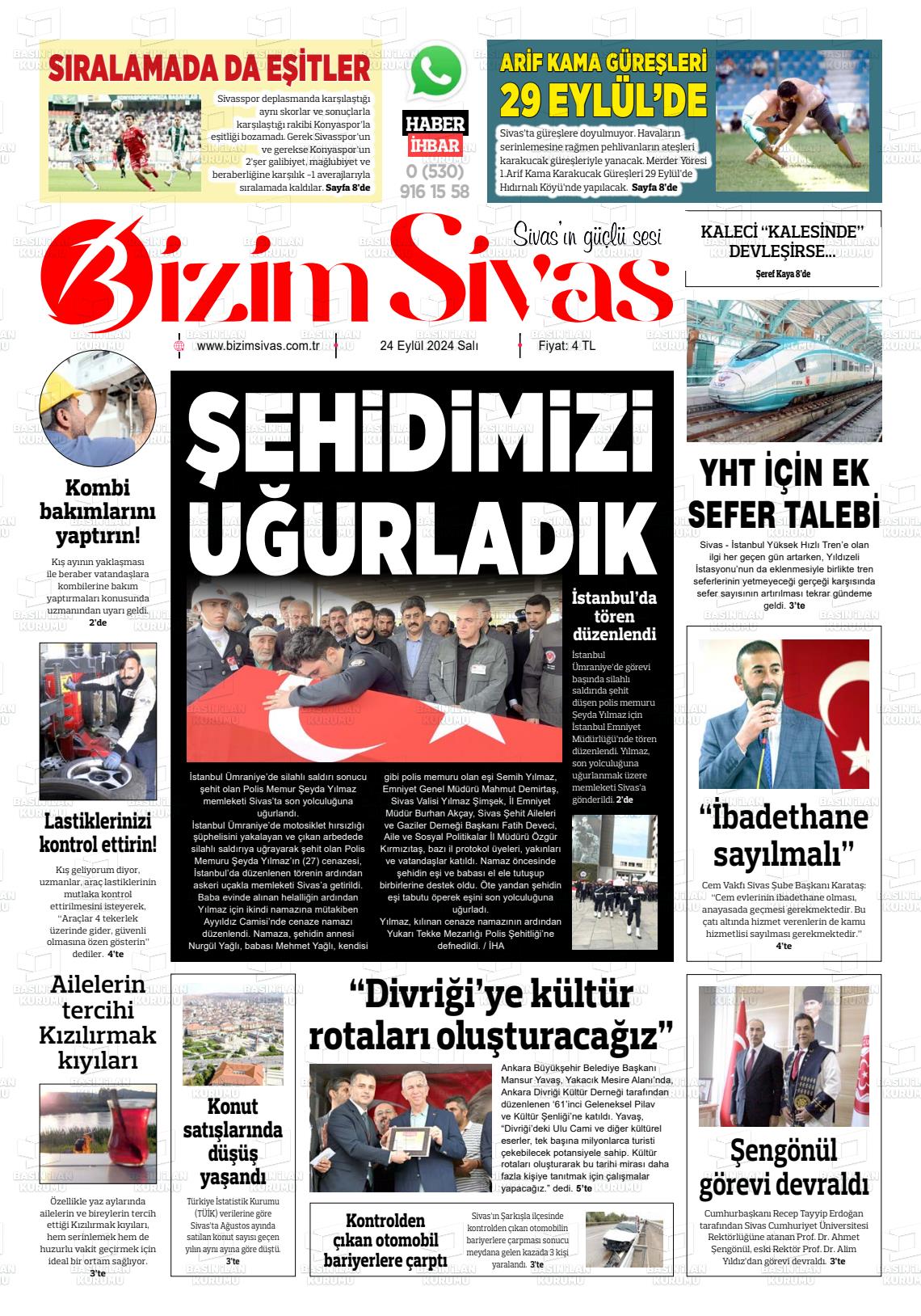 25 Eylül 2024 Bizim Sivas Gazete Manşeti