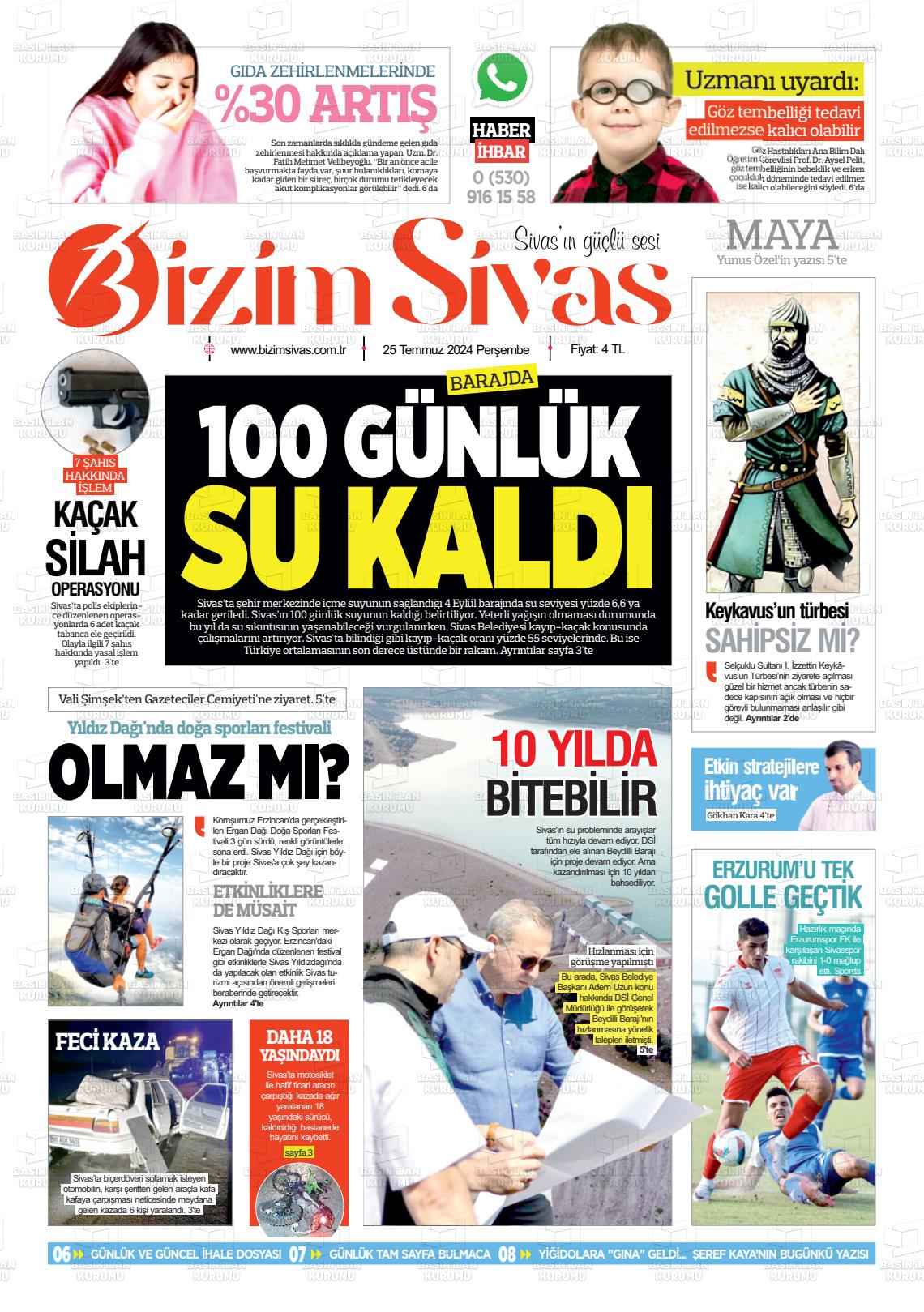 25 Temmuz 2024 Bizim Sivas Gazete Manşeti