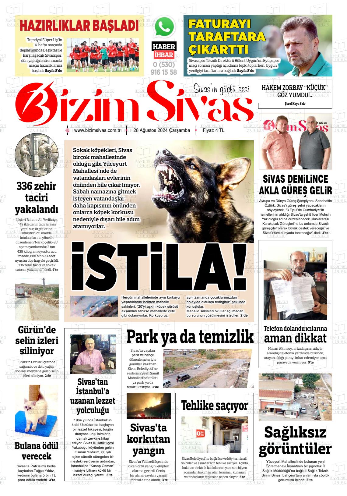 28 Ağustos 2024 Bizim Sivas Gazete Manşeti