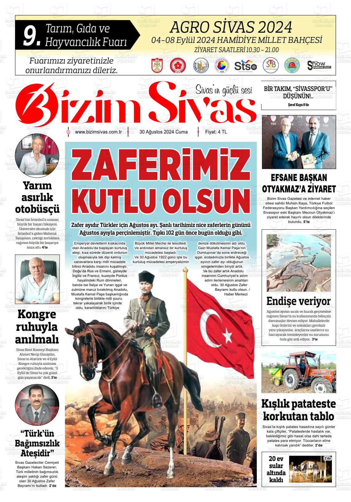 30 Ağustos 2024 Bizim Sivas Gazete Manşeti