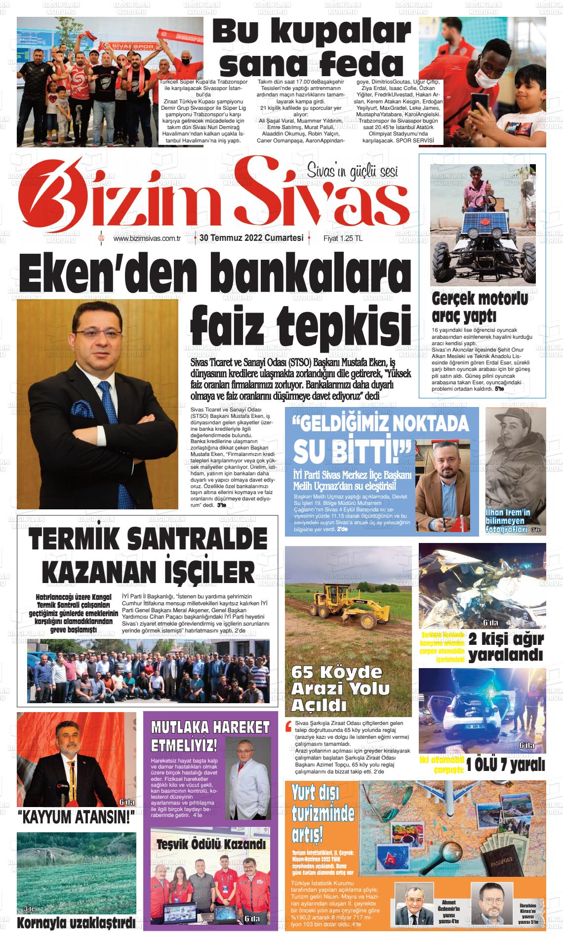 30 Temmuz 2022 Bizim Sivas Gazete Manşeti