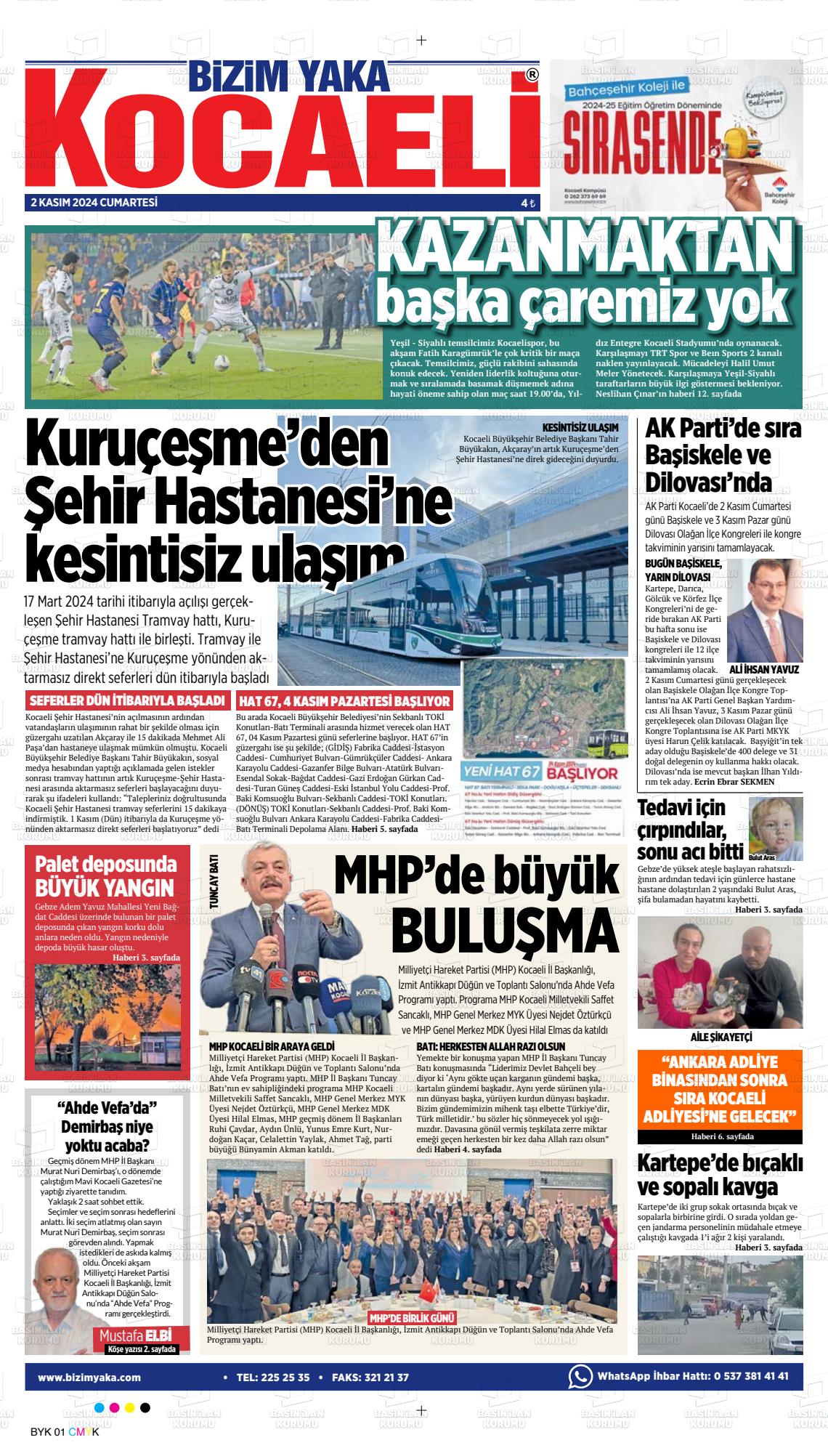 02 Kasım 2024 Bizim Yaka Gazete Manşeti