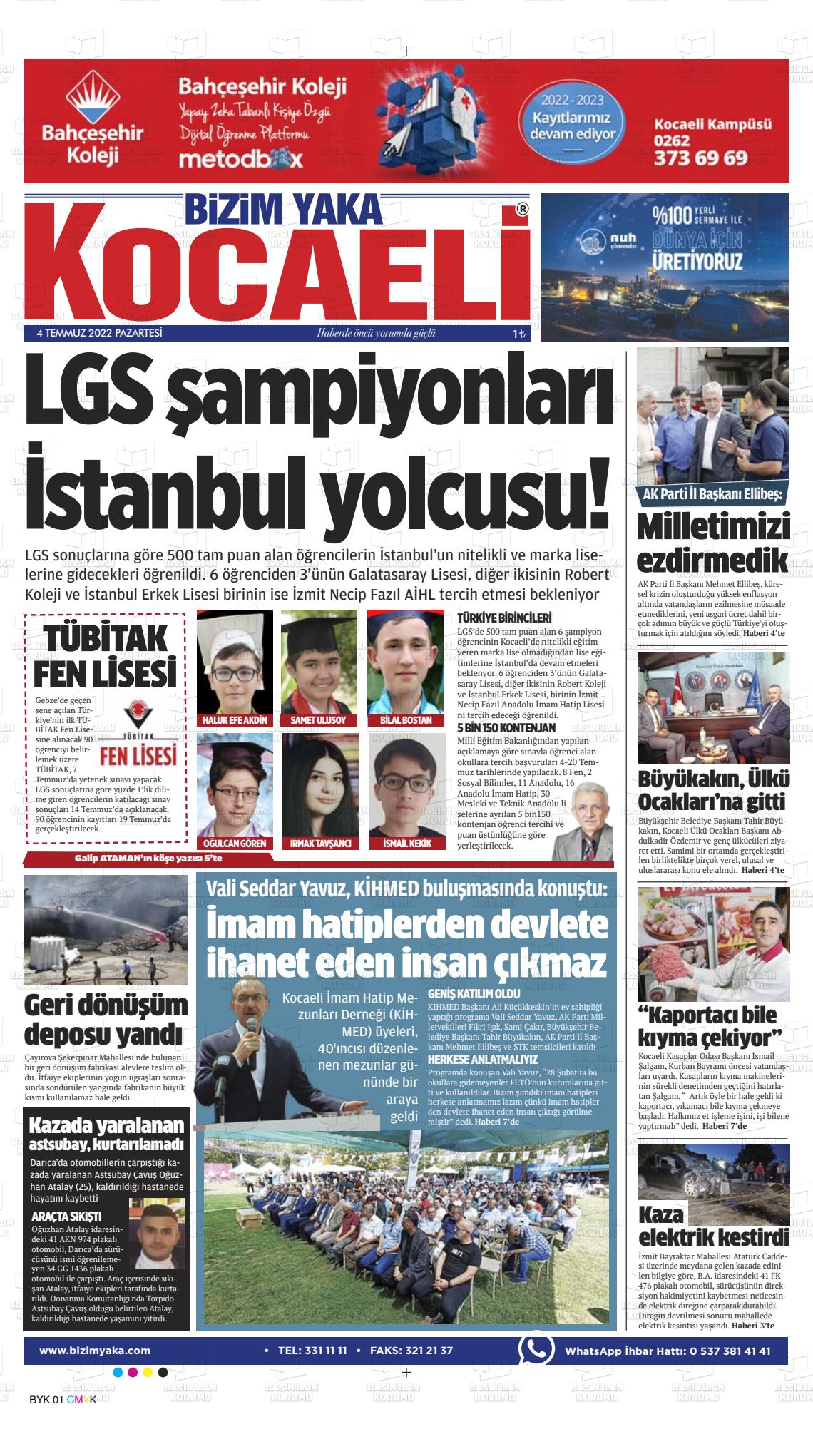 04 Temmuz 2022 Bizim Yaka Gazete Manşeti