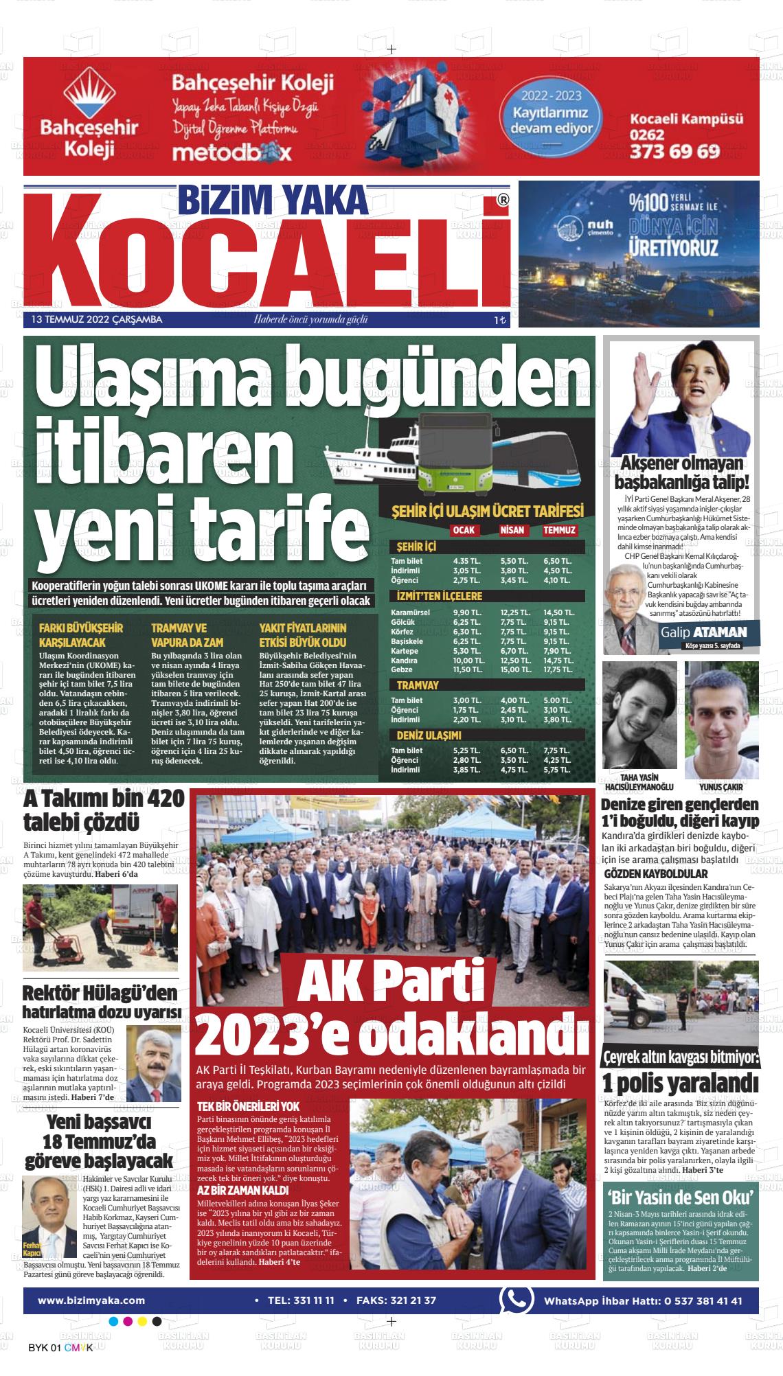 13 Temmuz 2022 Bizim Yaka Gazete Manşeti