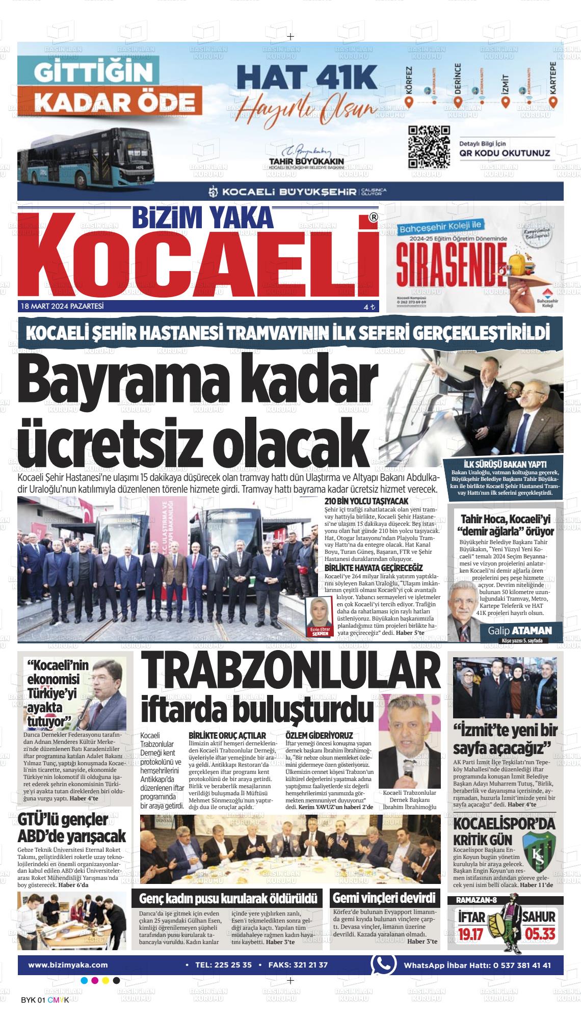 18 Mart 2024 Bizim Yaka Gazete Manşeti