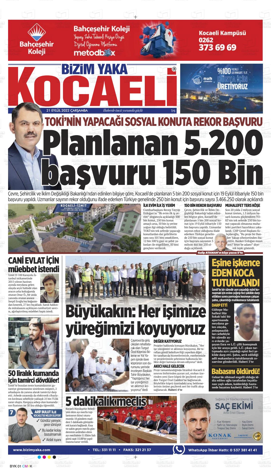 21 Eylül 2022 Bizim Yaka Gazete Manşeti