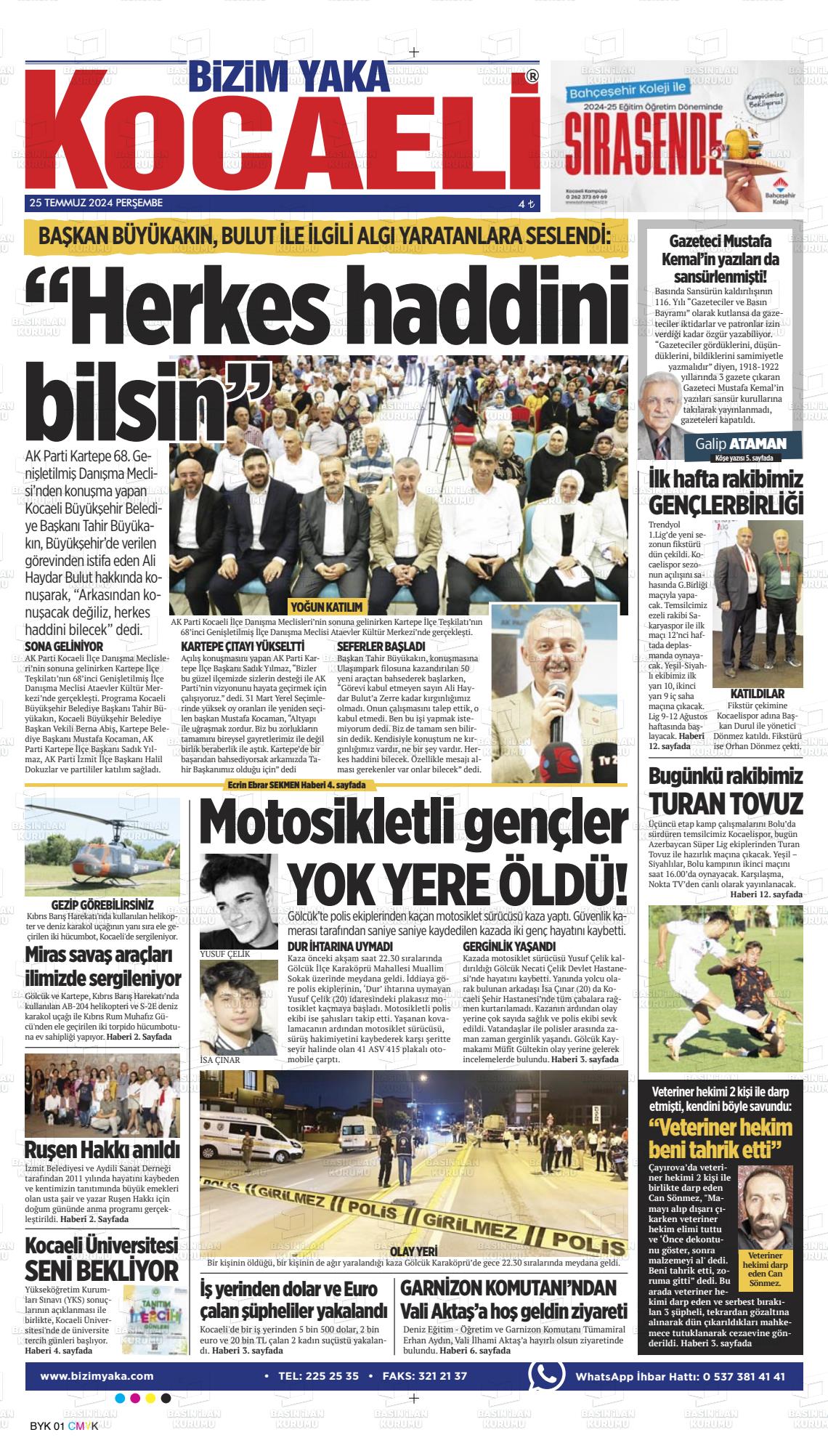 25 Temmuz 2024 Bizim Yaka Gazete Manşeti