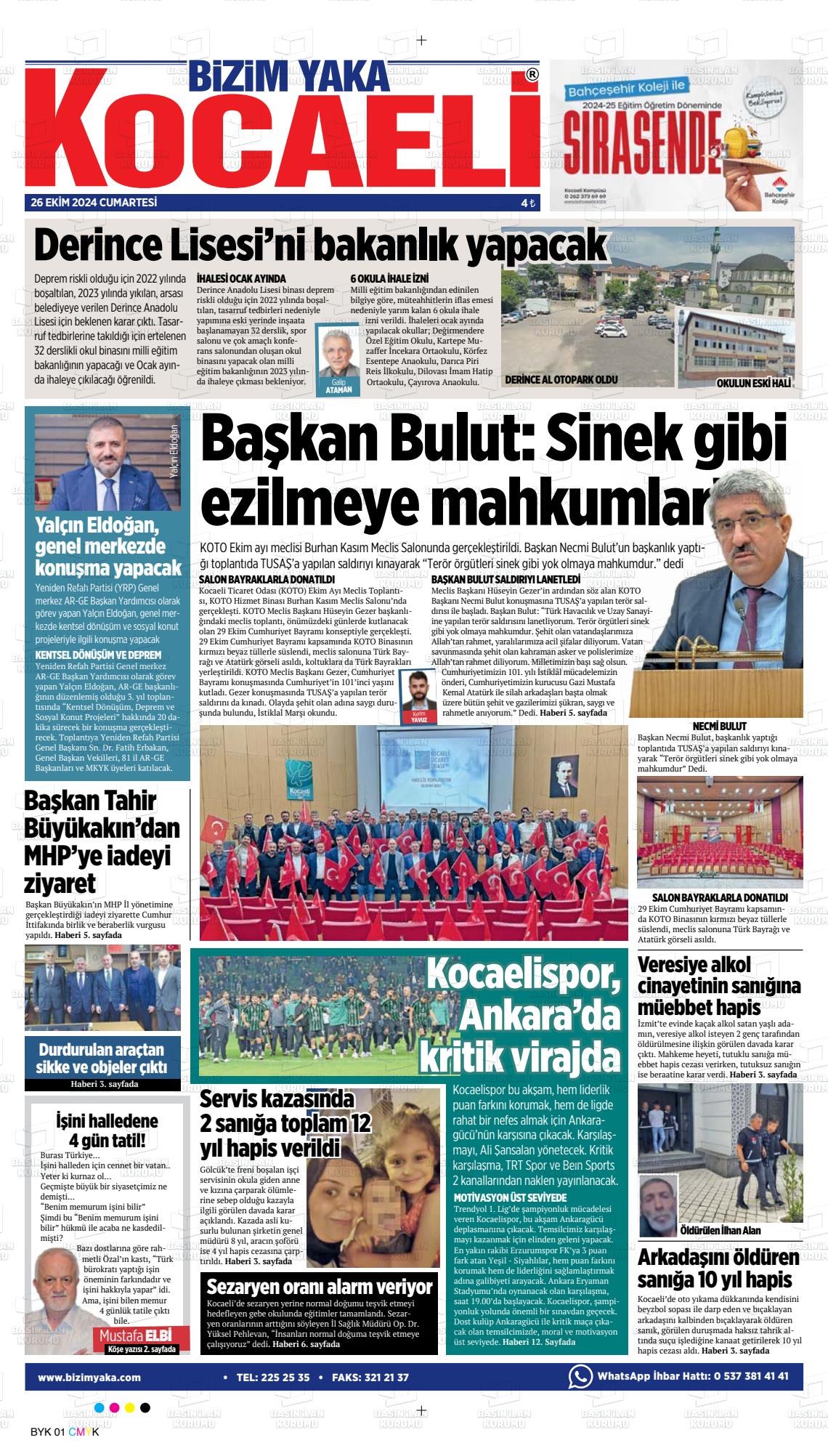 26 Ekim 2024 Bizim Yaka Gazete Manşeti