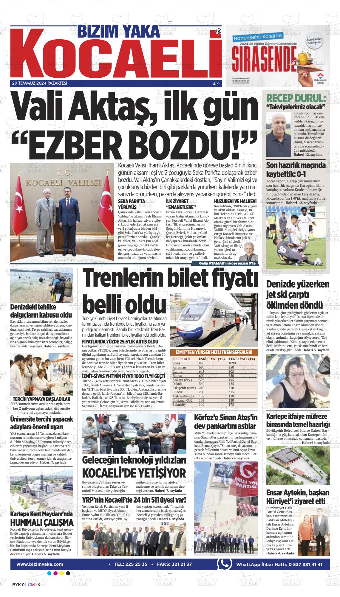 29 Temmuz 2024 Bizim Yaka Gazete Manşeti