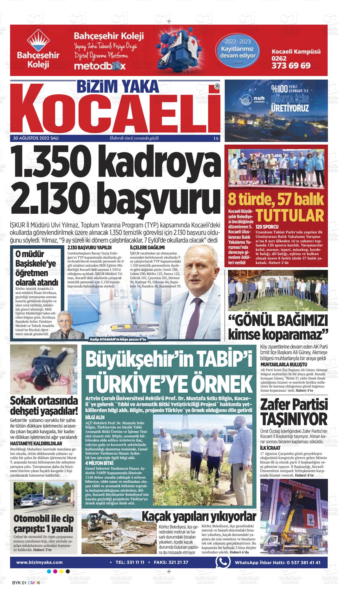 30 Ağustos 2022 Bizim Yaka Gazete Manşeti